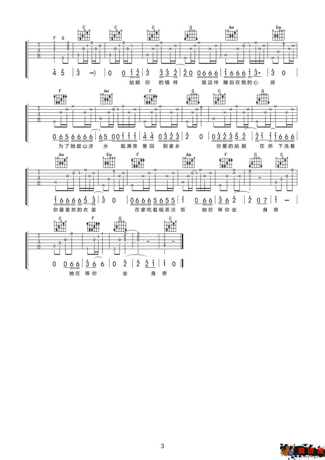 隔壁老樊《你是姑娘不是我的新娘》吉他谱-C调简谱