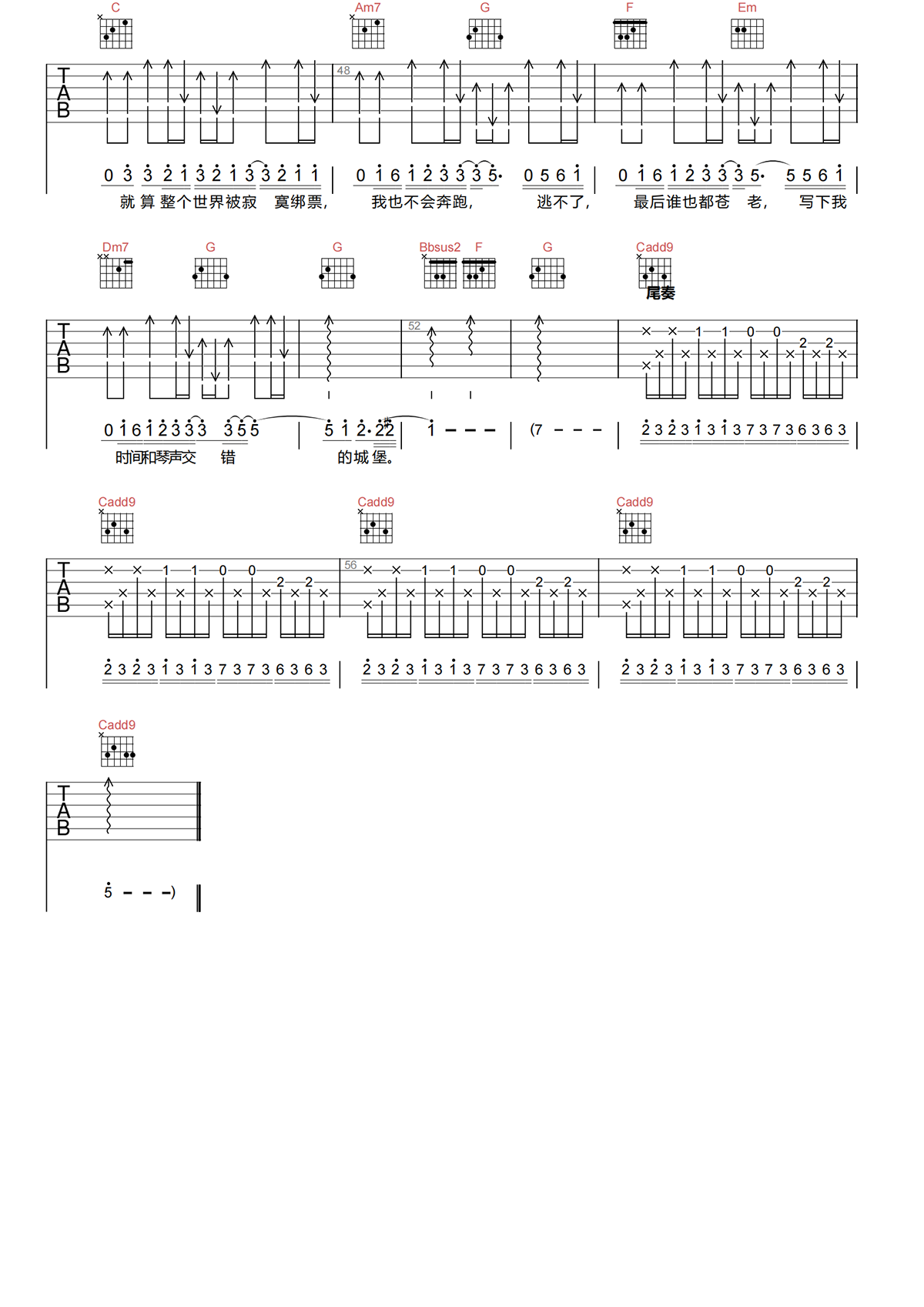 小情歌吉他谱-苏打绿《小情歌》C调超还原版吉他谱简谱
