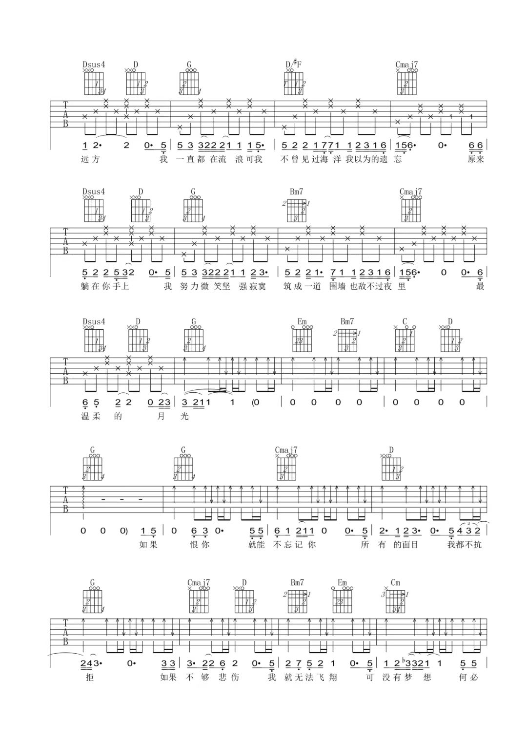 林宥嘉《残酷月光》吉他谱-G调简谱