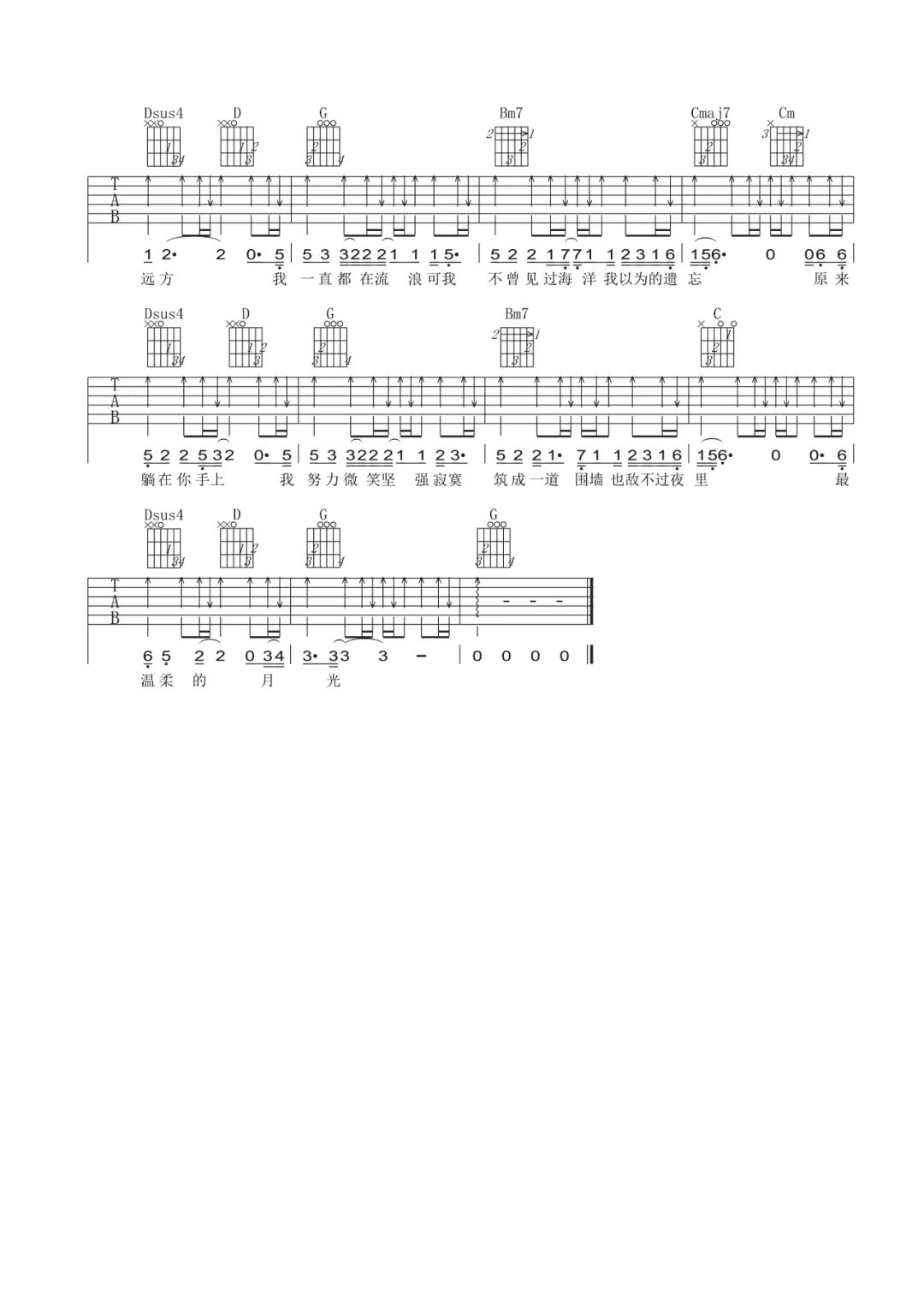 林宥嘉《残酷月光》吉他谱-G调简谱
