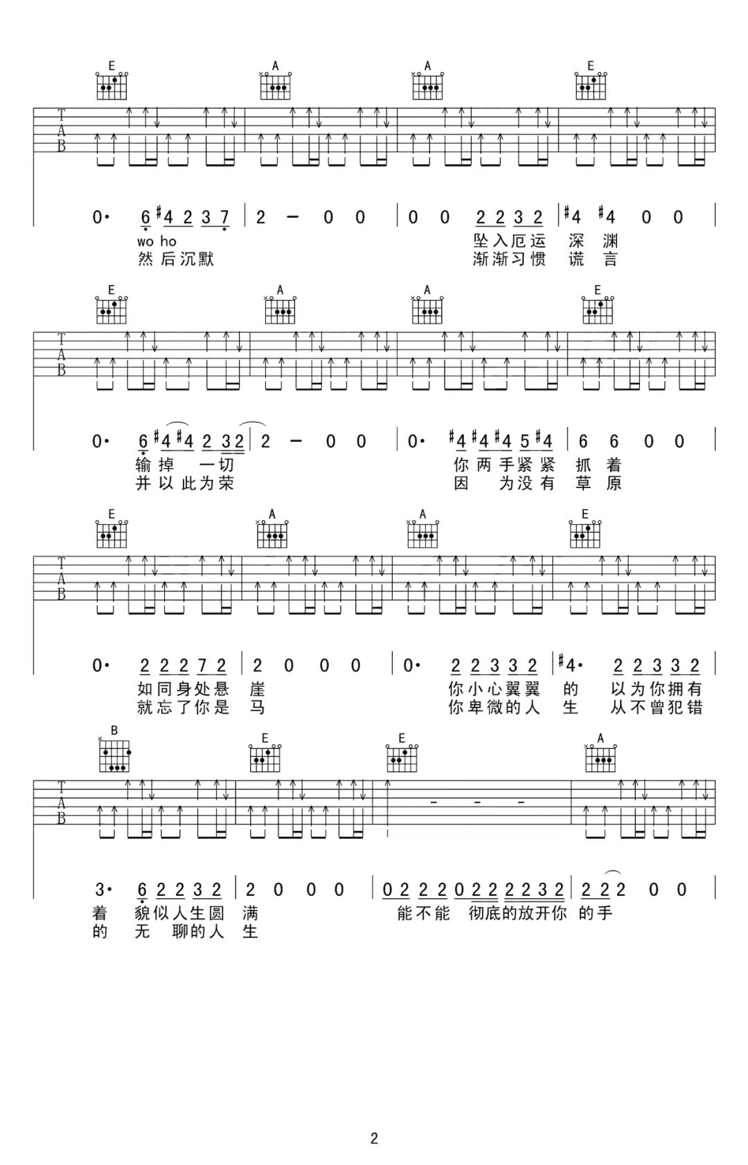 朴树《No Fear In My Heart》吉他谱-C调