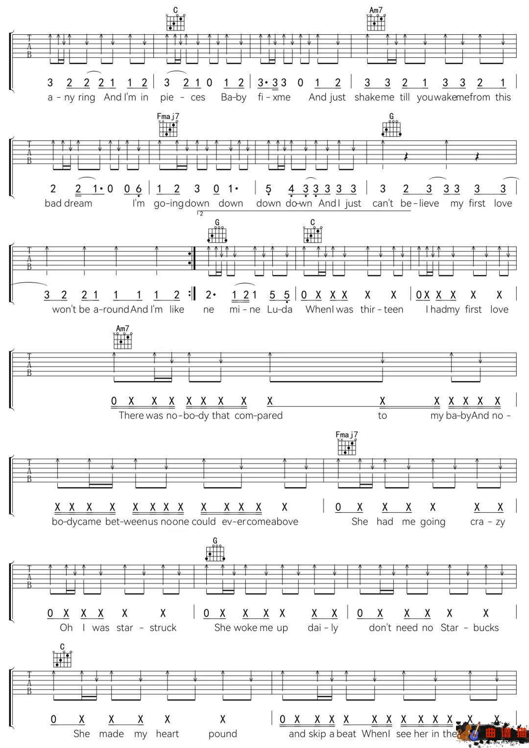 贾斯汀·比伯《Baby》吉他谱-C调简谱