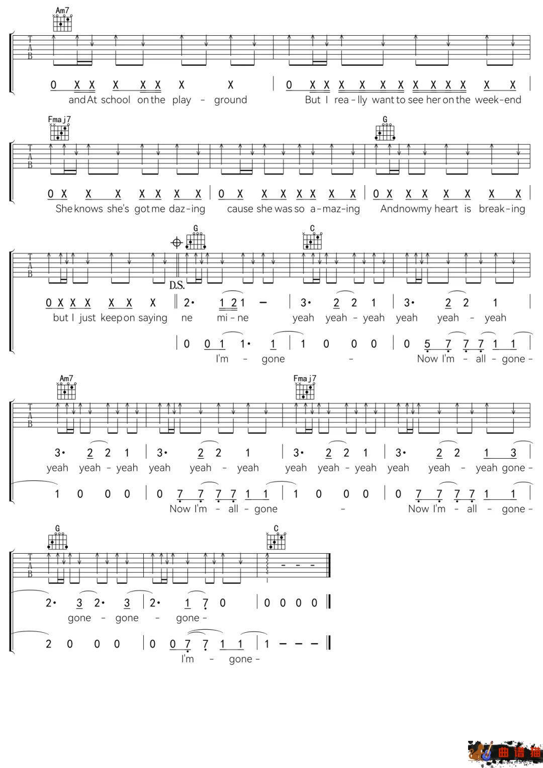 贾斯汀·比伯《Baby》吉他谱-C调简谱