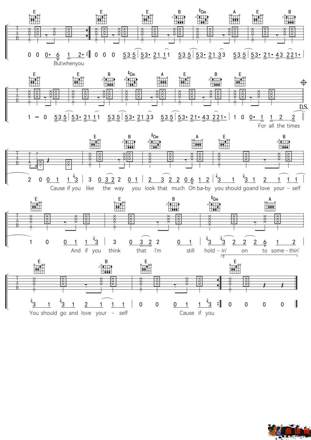 贾斯汀·比伯《Love Yourself》吉他谱-C调简谱