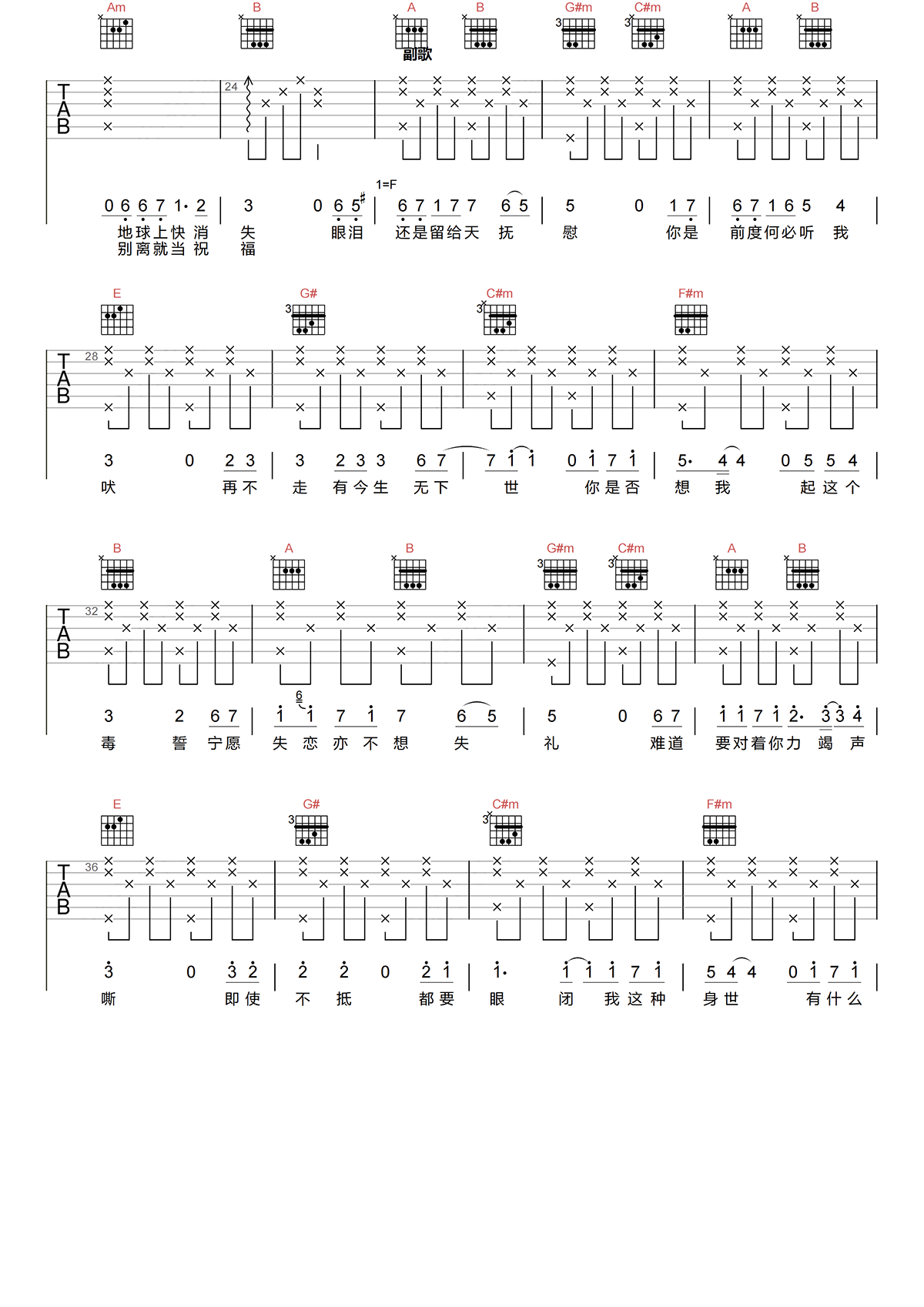 献世吉他谱-陈小春《献世》G调吉他谱-原版图片谱简谱