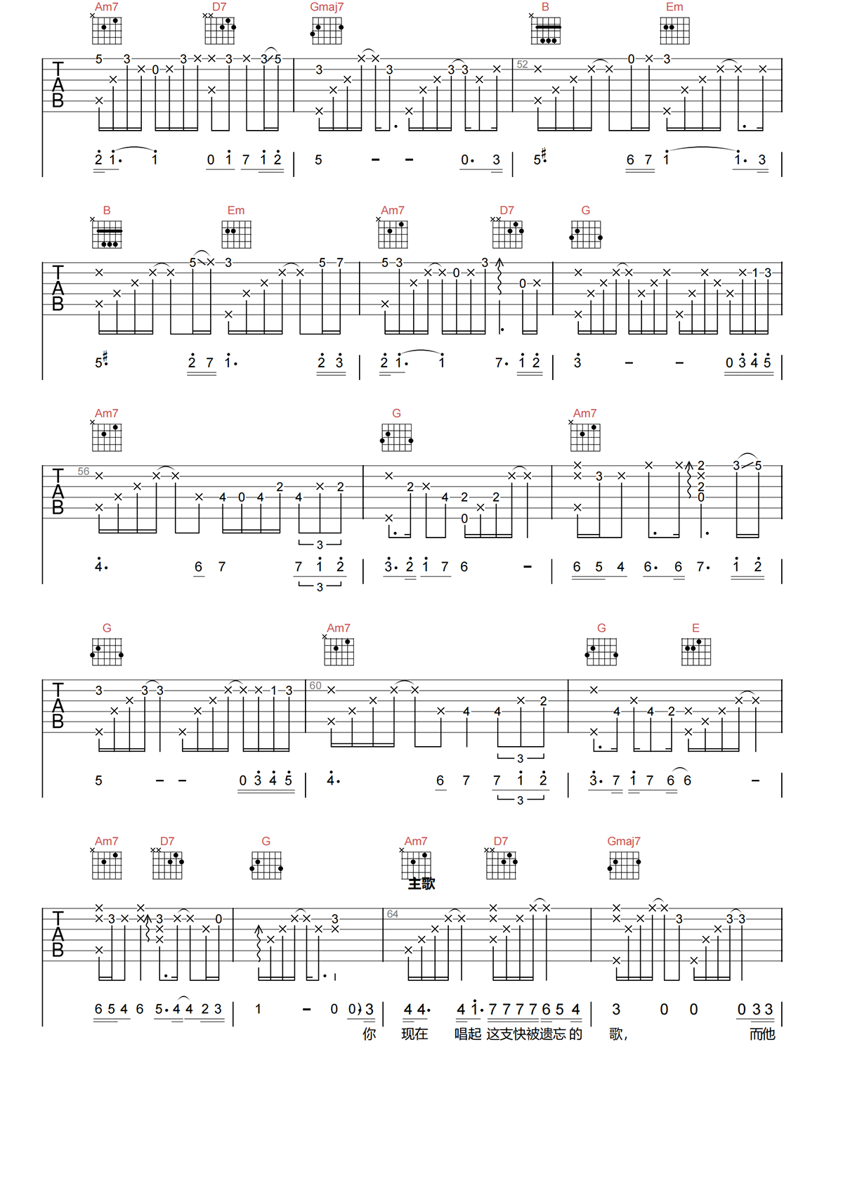 爱情万岁吉他谱-钟立风-G调原版吉他谱-高清弹唱谱简谱