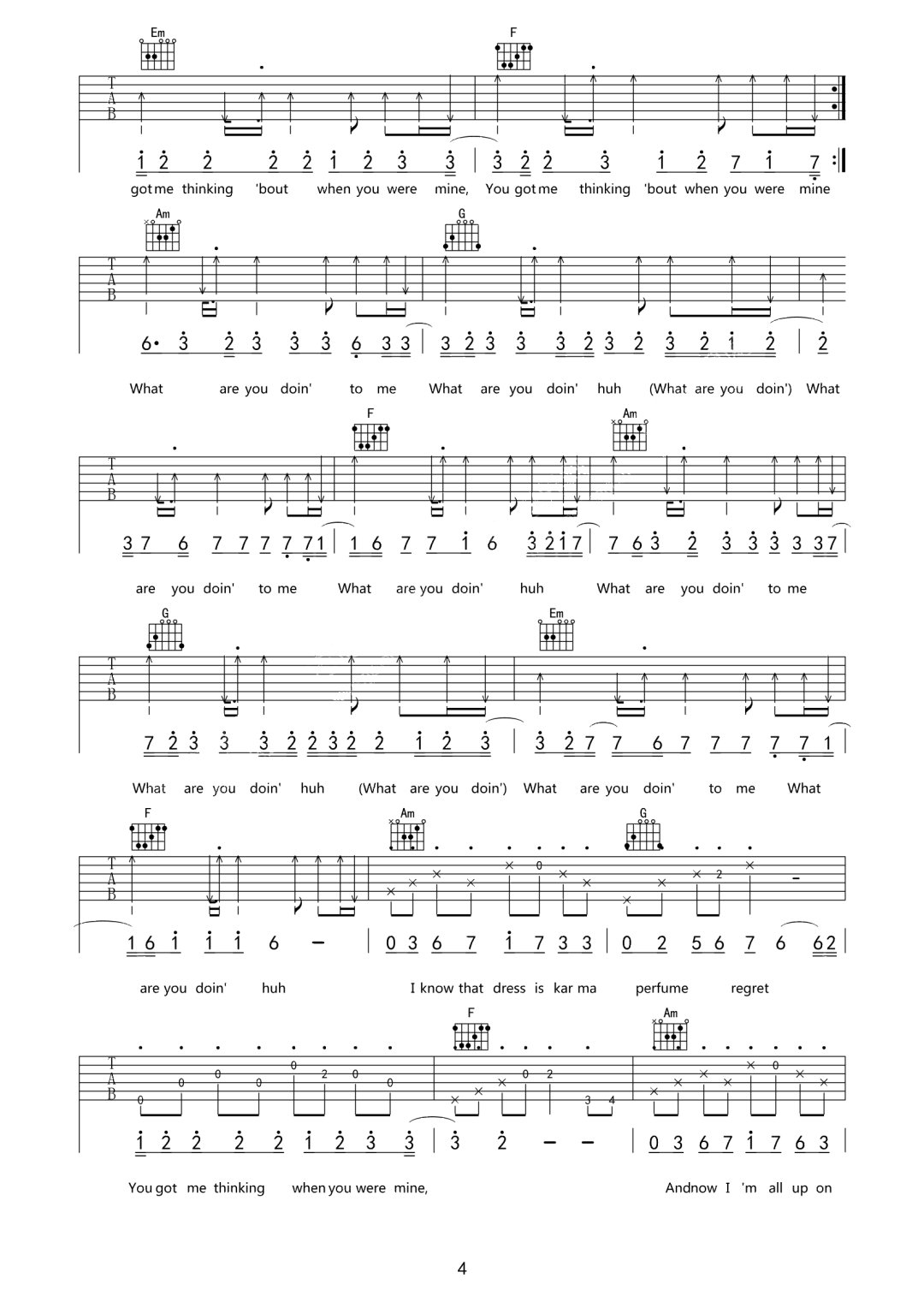 Attention吉他谱-Charlie Puth-C调原版弹唱谱-图片吉他谱简谱