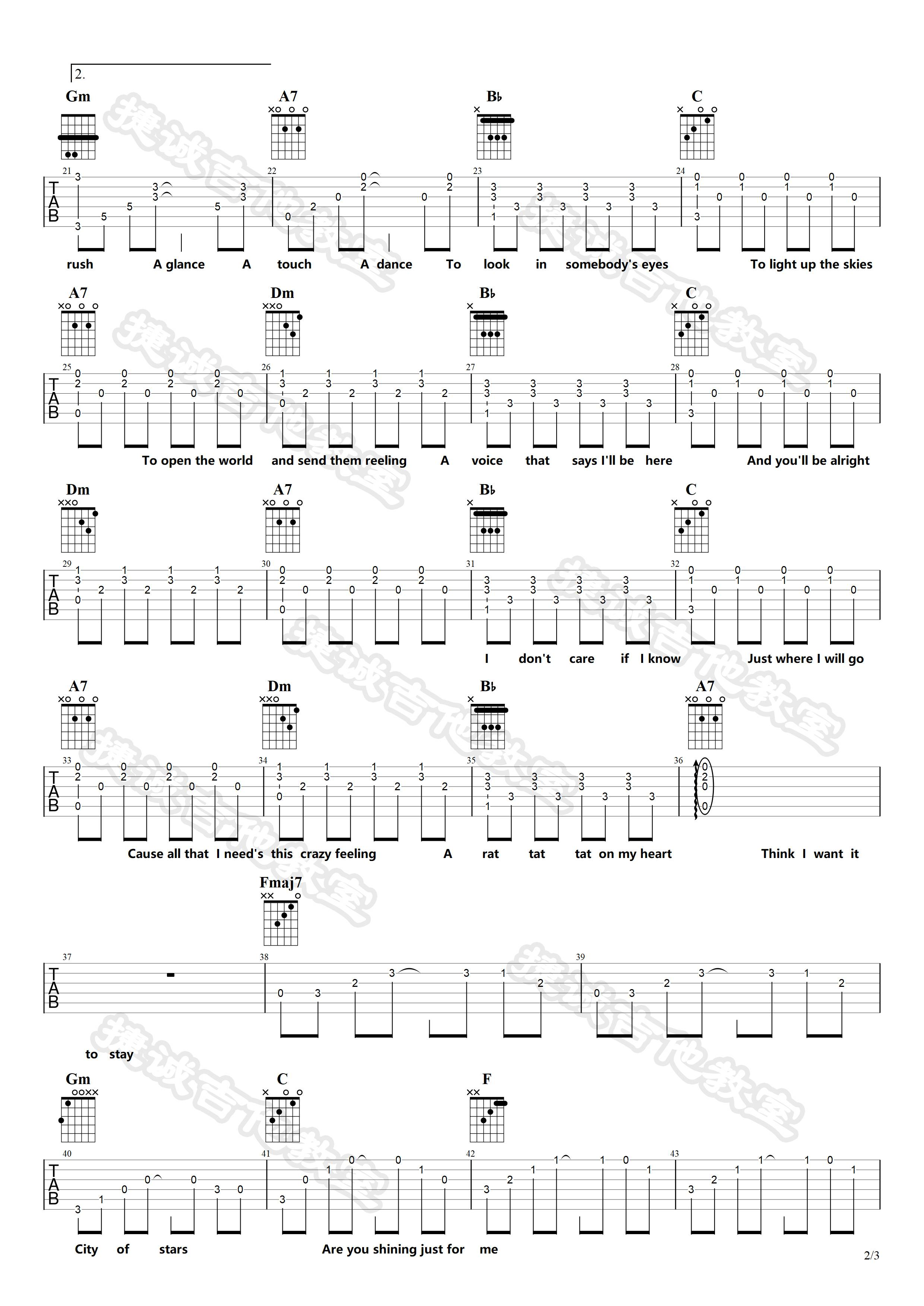 City Of Stars吉他谱-Ryan Gosling-F调弹唱吉他谱简谱