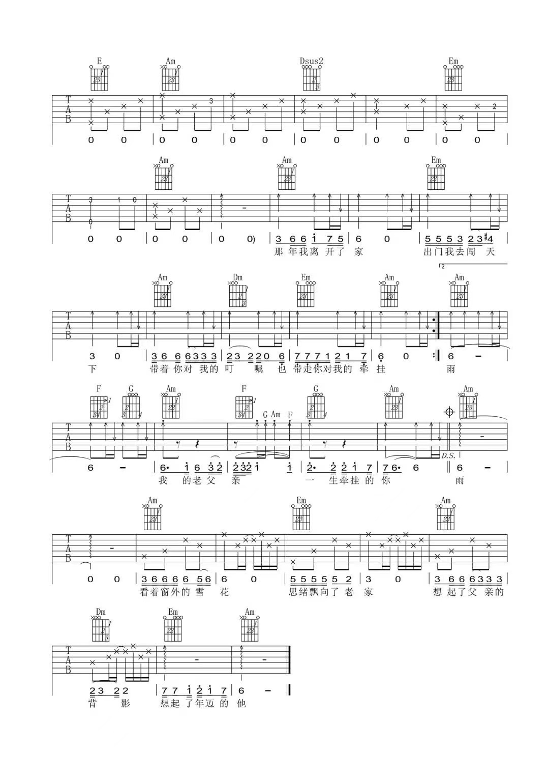 祁隆《老父亲》吉他谱-C调简谱