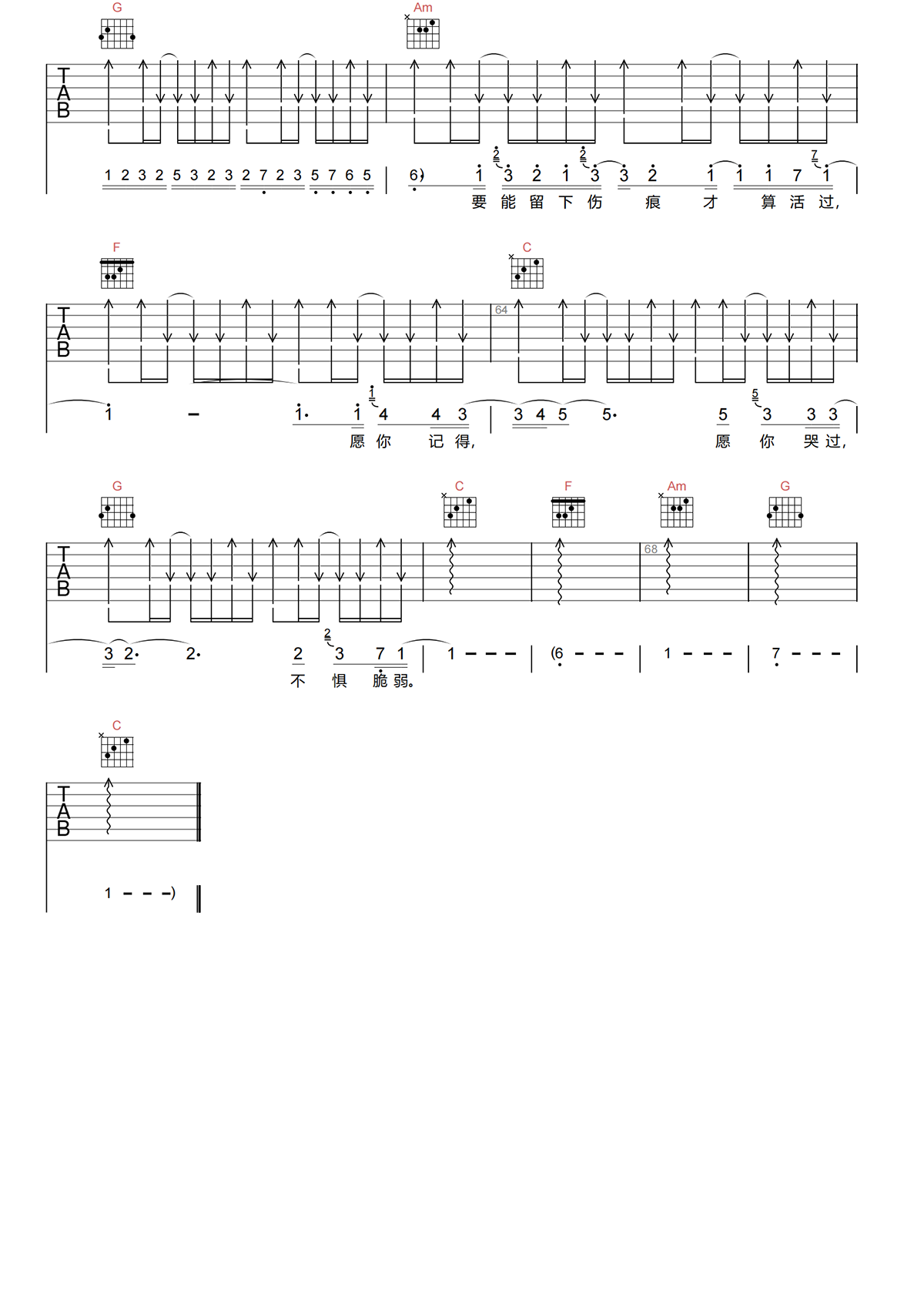 璀璨冒险人吉他谱-周深-C调原版吉他谱简谱