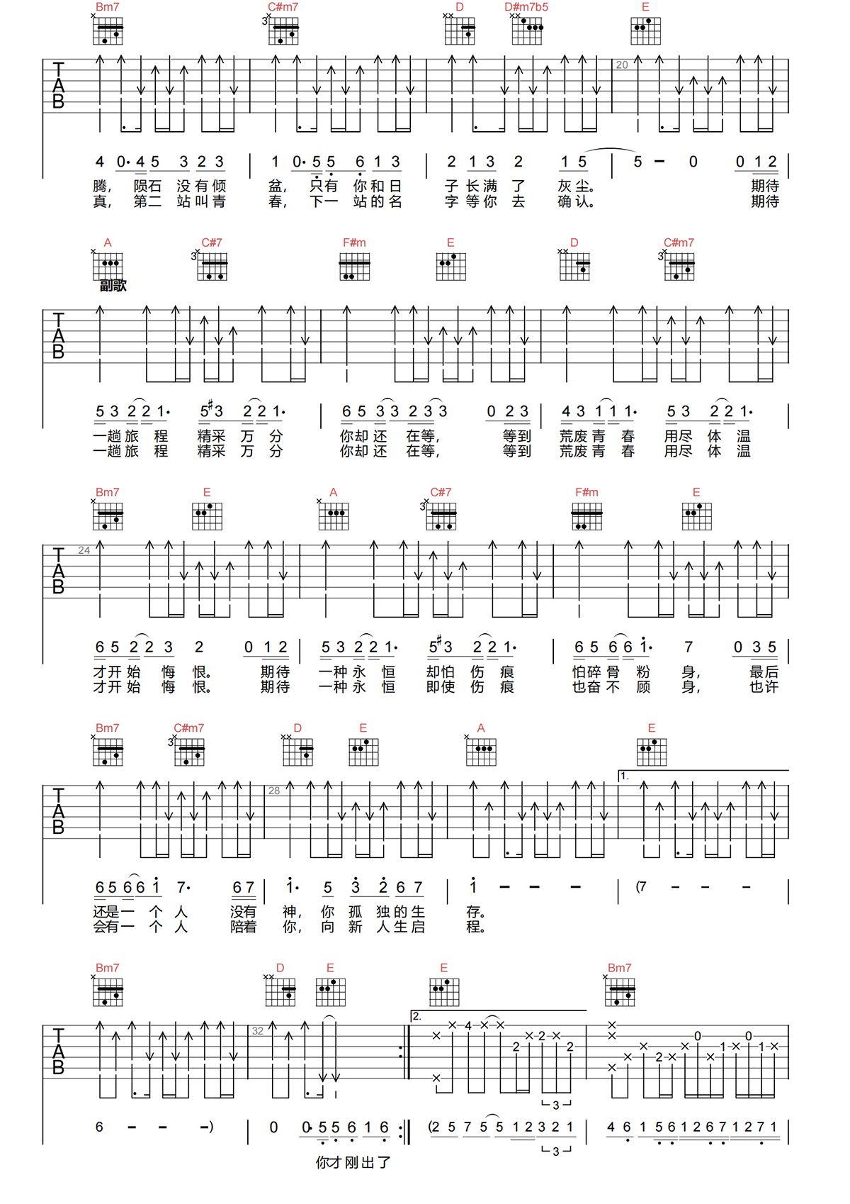 第二人生吉他谱-五月天-A调弹唱吉他谱简谱