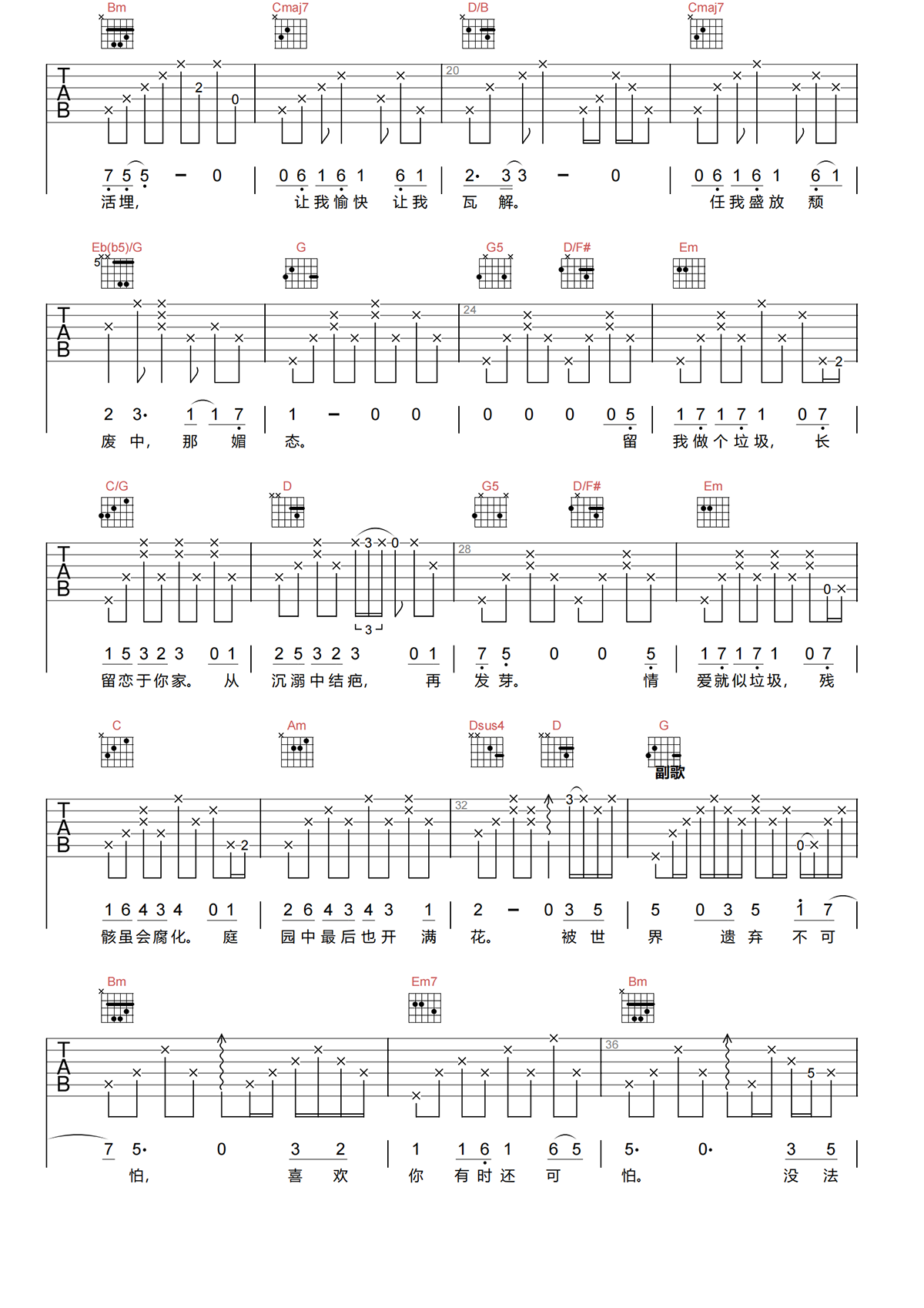 陈奕迅《垃圾》G调 吉他谱