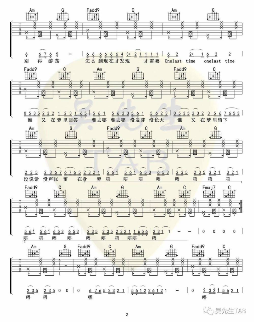 张钰琪《回答》吉他谱-《回答》C调原版吉他谱简谱