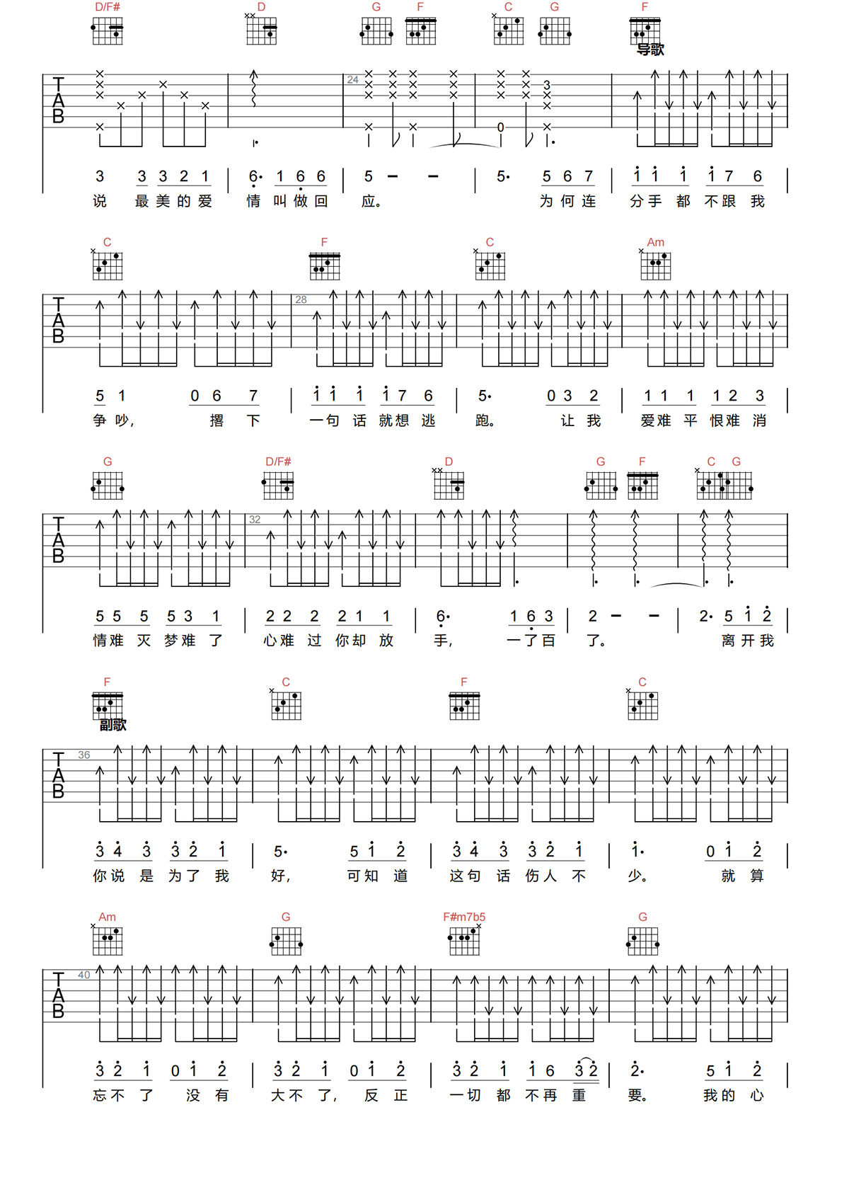 一了百了吉他谱-信乐团-C调原版吉他谱-高清弹唱谱简谱