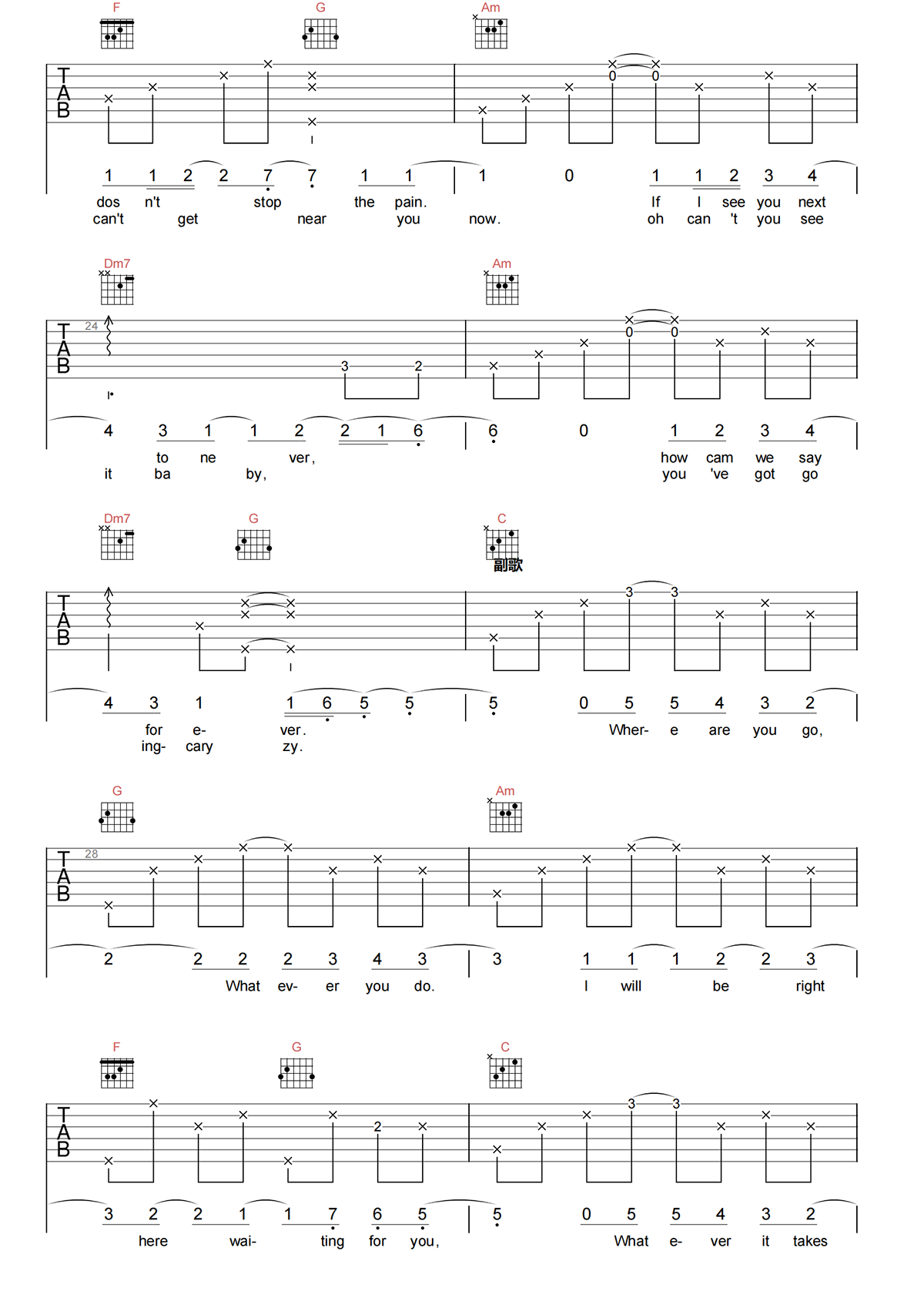 RIGHT HERE WAITING吉他谱-RIGHARD MARX-C调弹唱吉他谱简谱
