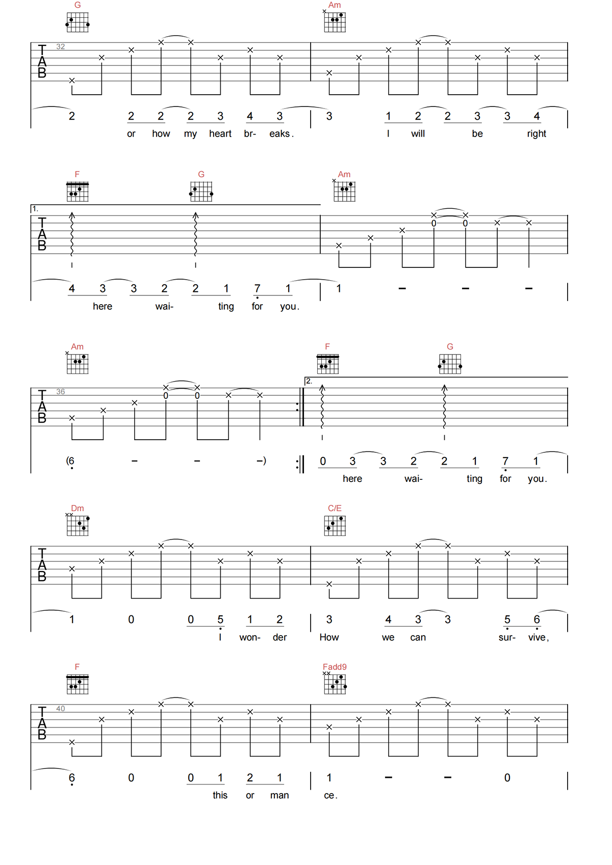 RIGHT HERE WAITING吉他谱-RIGHARD MARX-C调弹唱吉他谱简谱