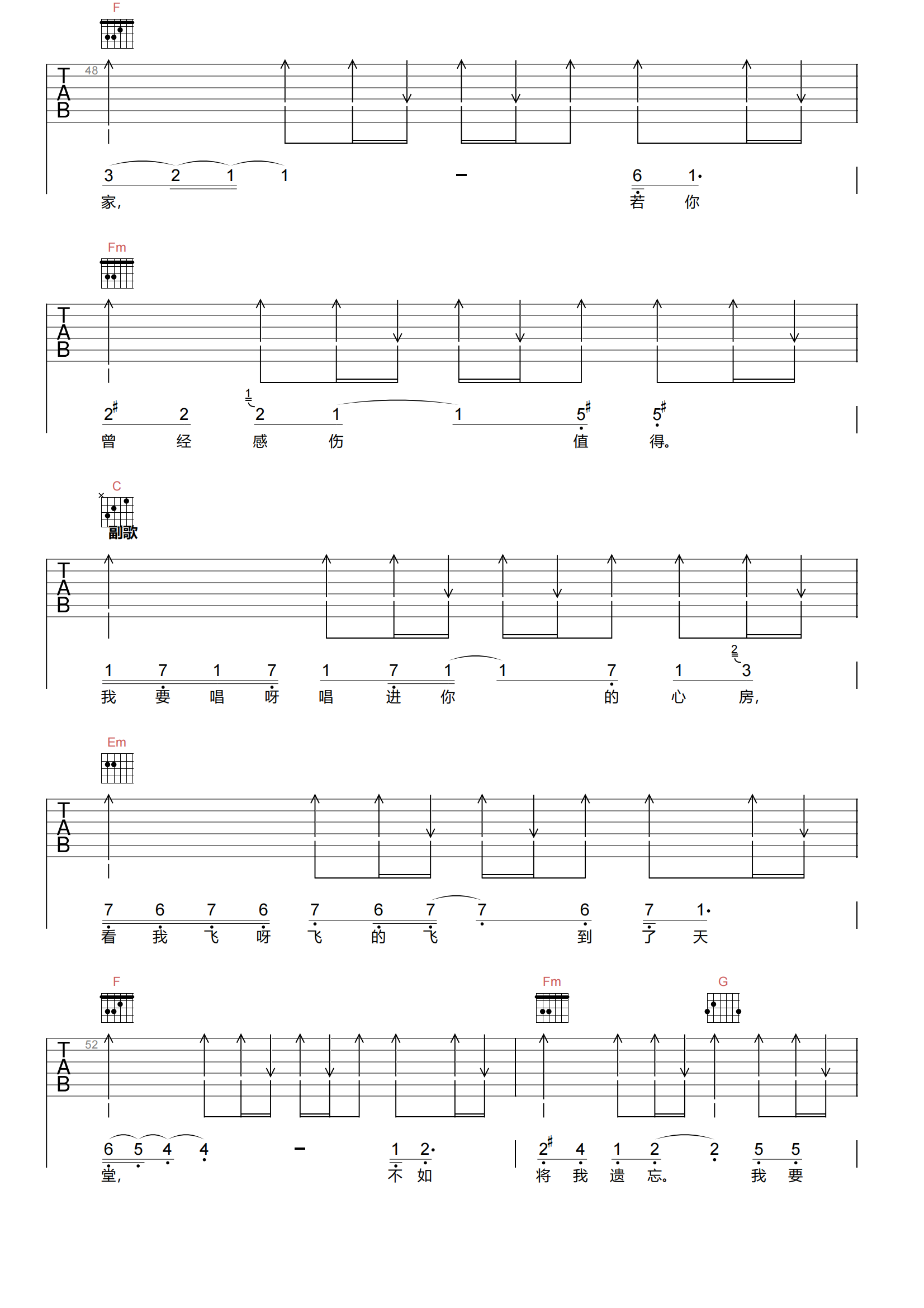 燕窝吉他谱-苏打绿《燕窝》C调吉他谱-原版弹唱谱简谱