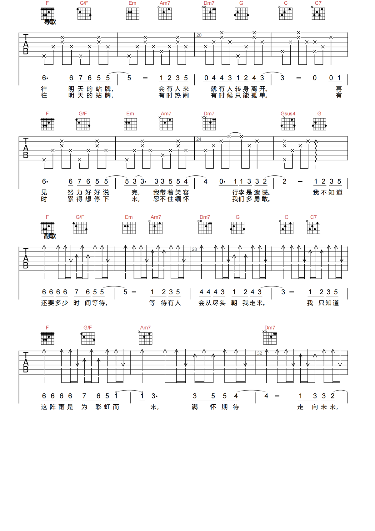 相信爱吉他谱-周兴哲-相信爱C调吉他谱-原版弹唱谱简谱