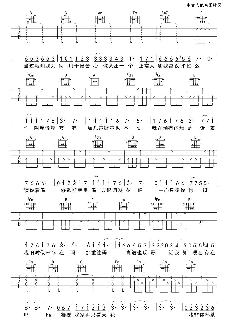 陈奕迅《浮夸》吉他谱 G调弹唱吉他谱