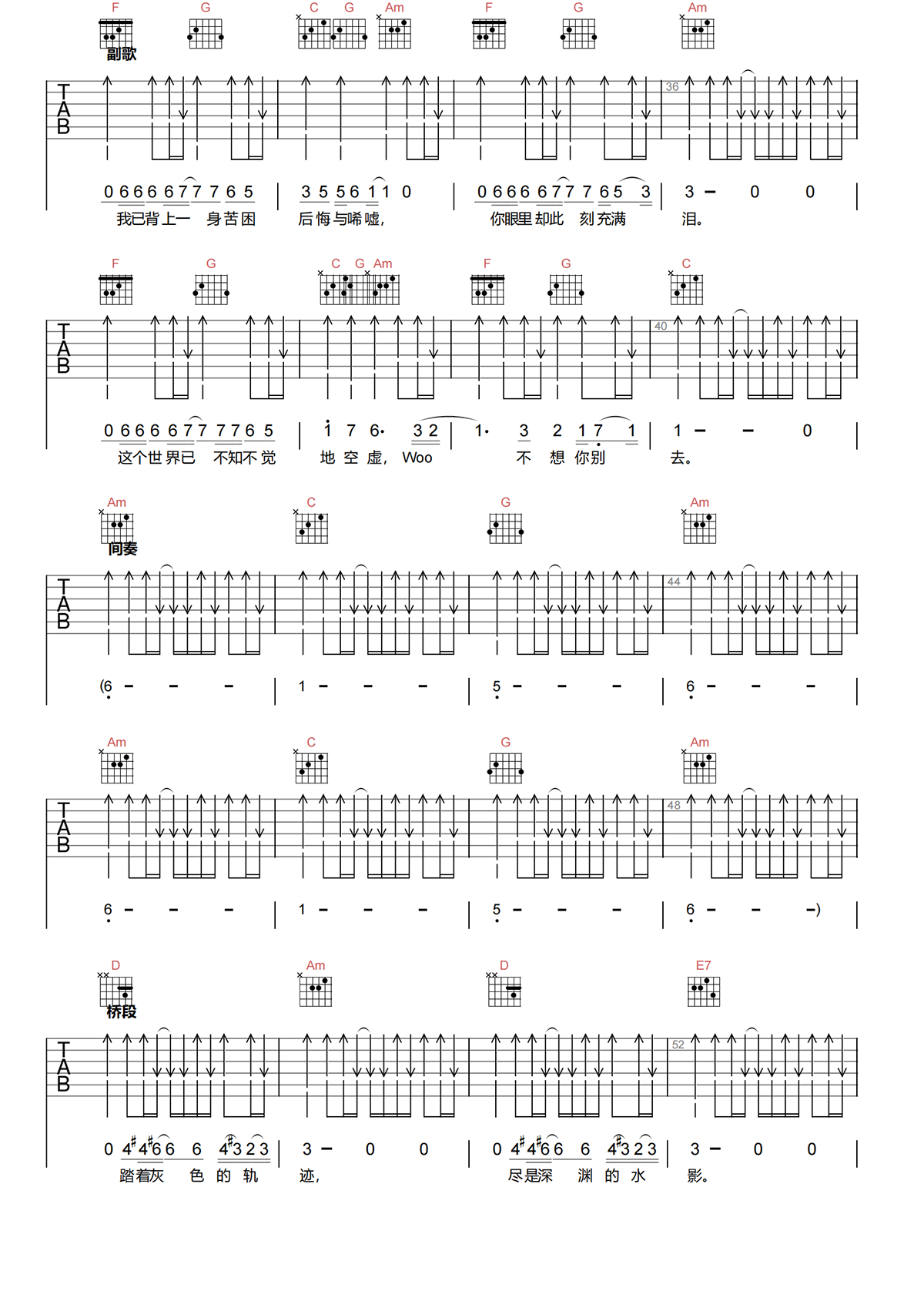 《灰色轨迹》C调-BEYOND-简单版吉他谱