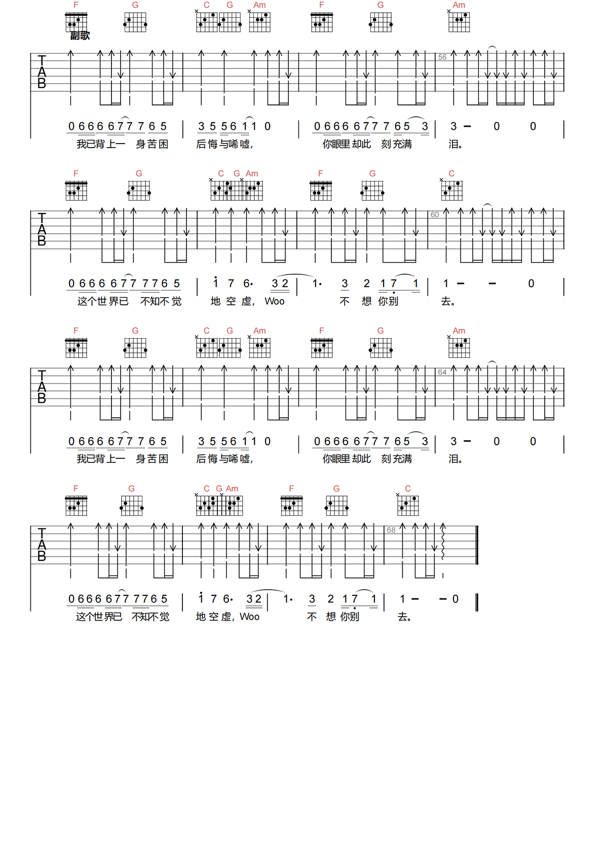 《灰色轨迹》C调-BEYOND-简单版吉他谱