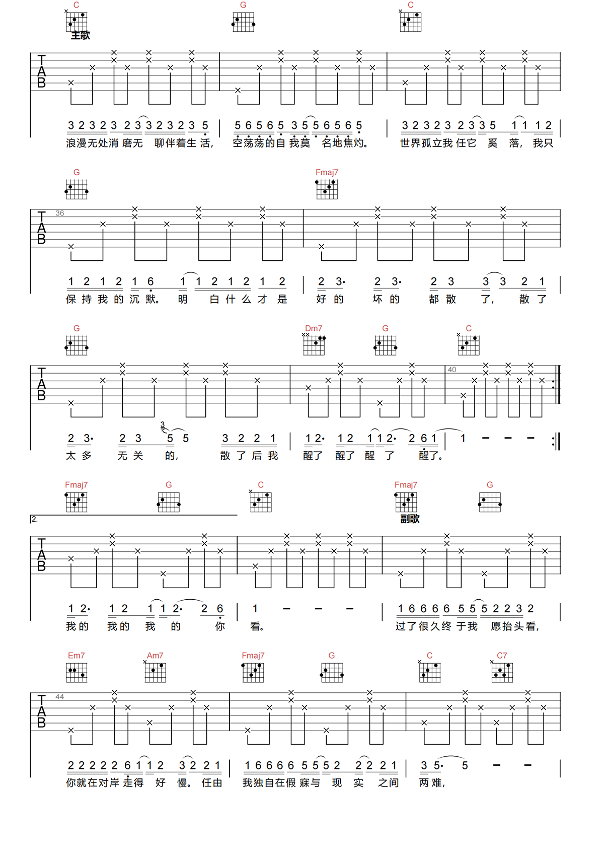 陈粒《走马》吉他谱-《走马》C调原版弹唱谱-高清吉他谱简谱