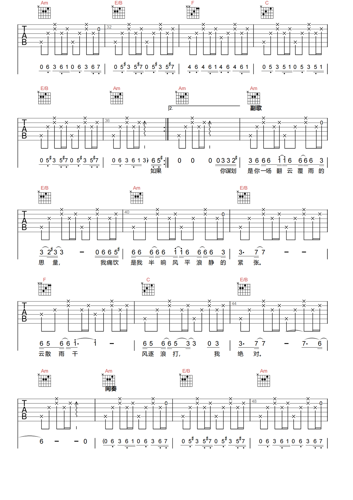 不灭吉他谱-陈粒《不灭》C调吉他谱-原版弹唱谱简谱