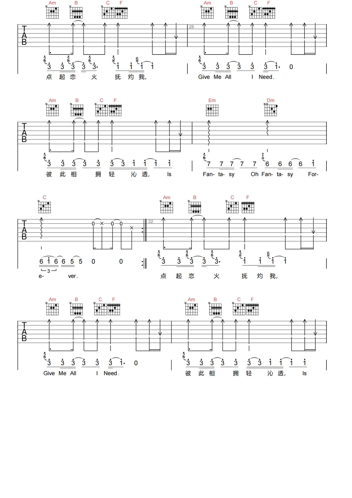 《无声的告别》吉他谱 BEYOND C调原版吉他谱