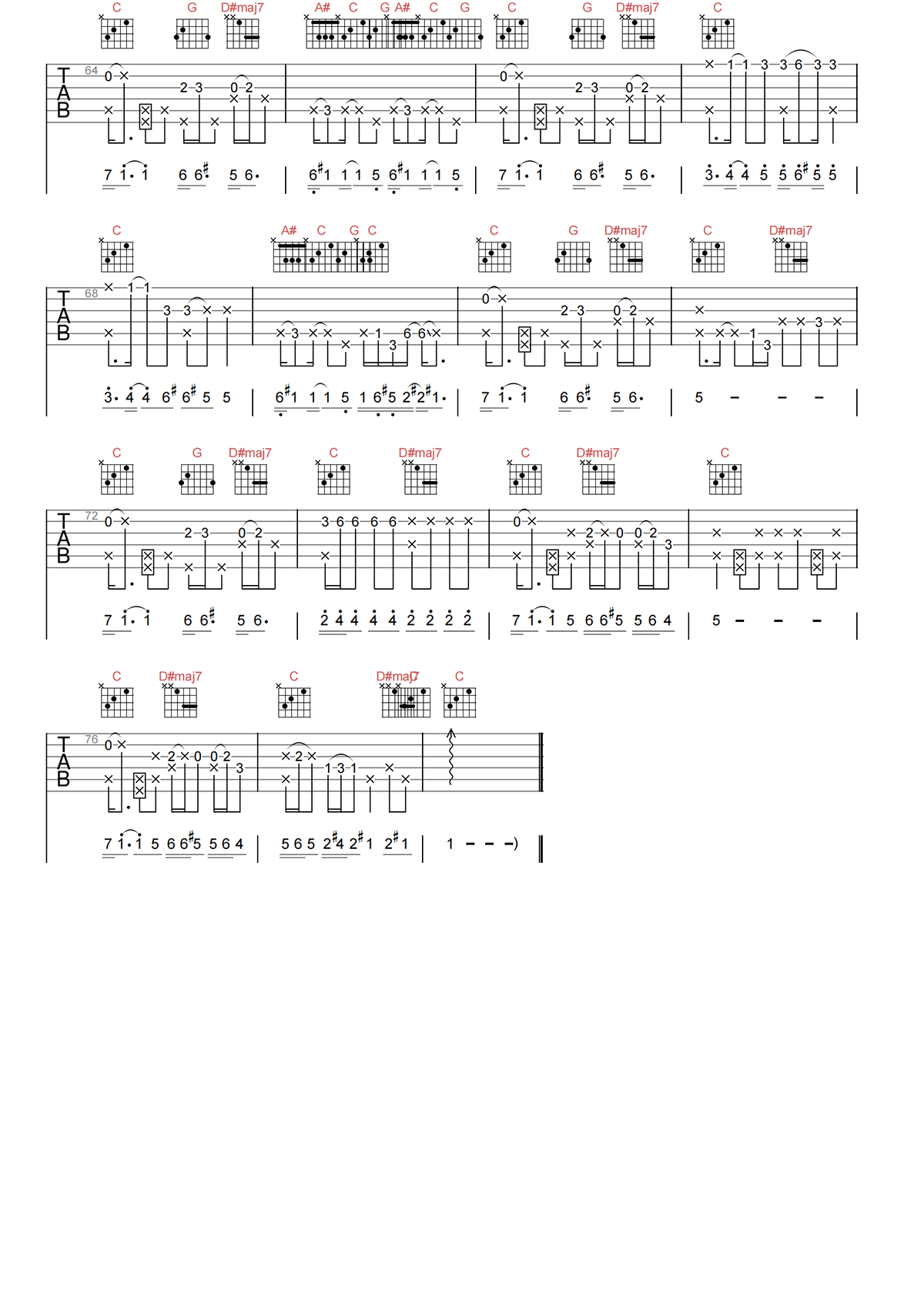 BEYOND《交织千个心》C调 原版弹唱谱