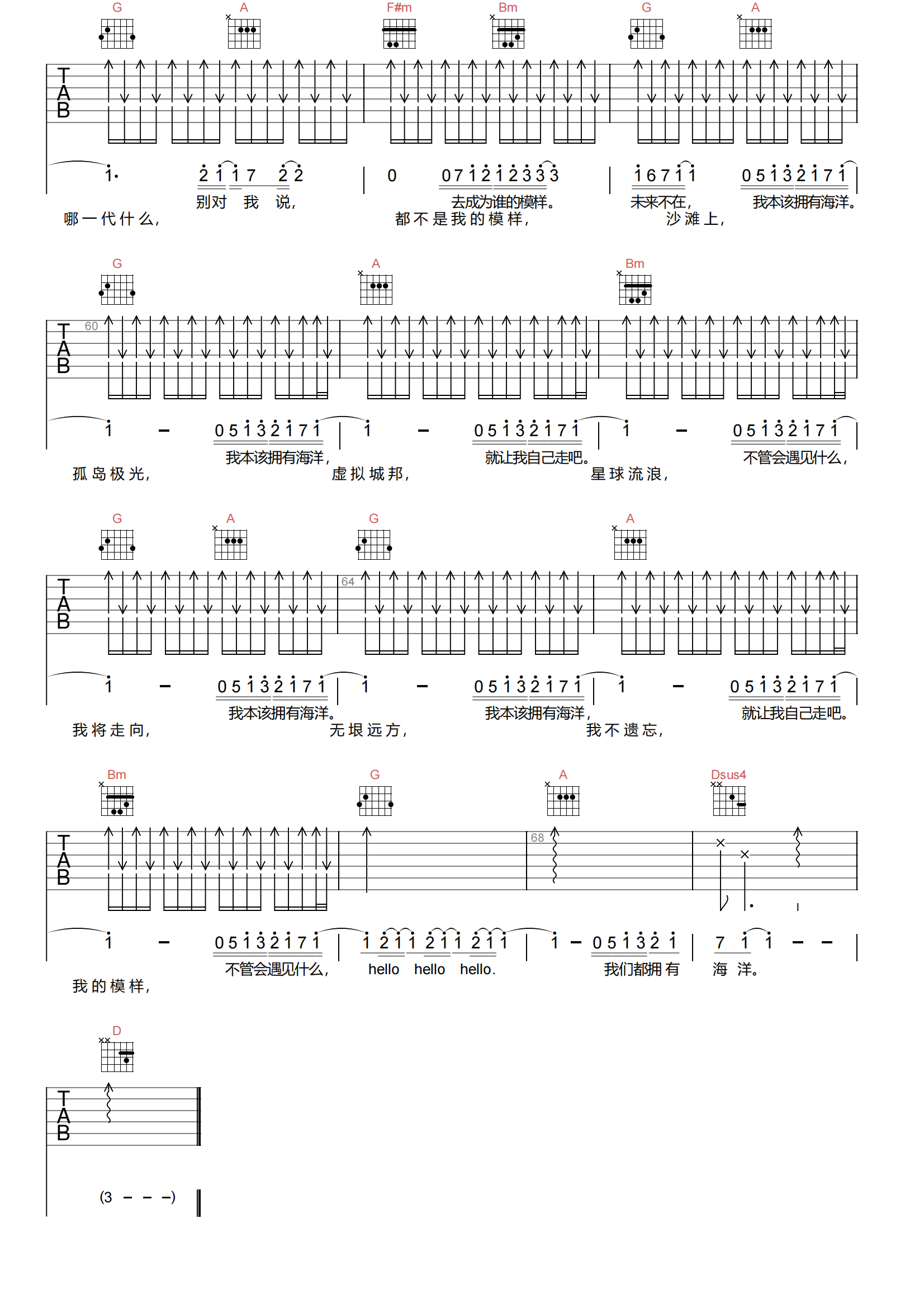 吴青峰《我们都拥有海洋吉他谱》F调原版弹唱谱简谱