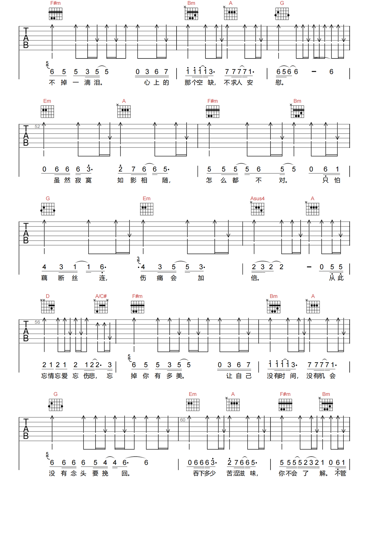 张信哲《忘情忘爱吉他谱》D调原版吉他谱简谱