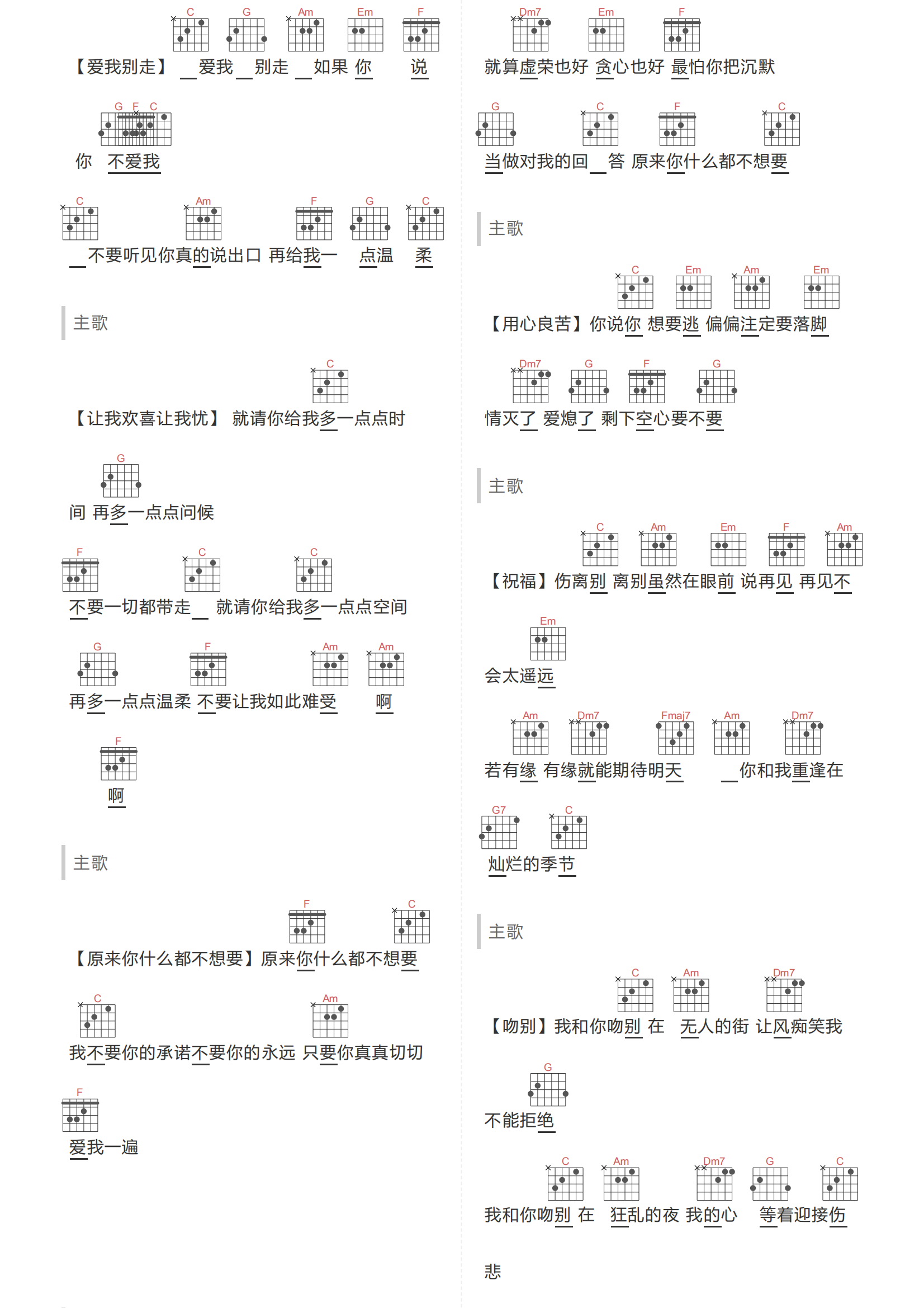 情歌王吉他谱-古巨基-情歌王C调弹唱和弦谱简谱