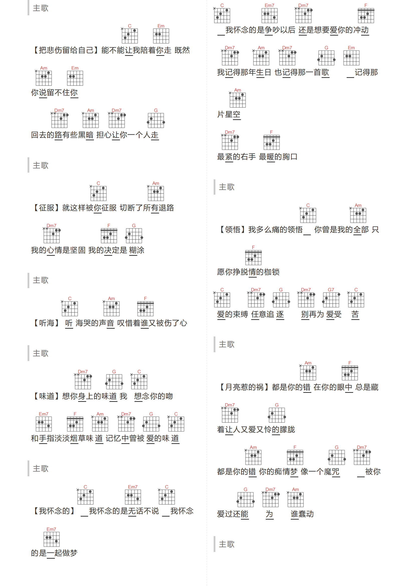 情歌王吉他谱-古巨基-情歌王C调弹唱和弦谱简谱