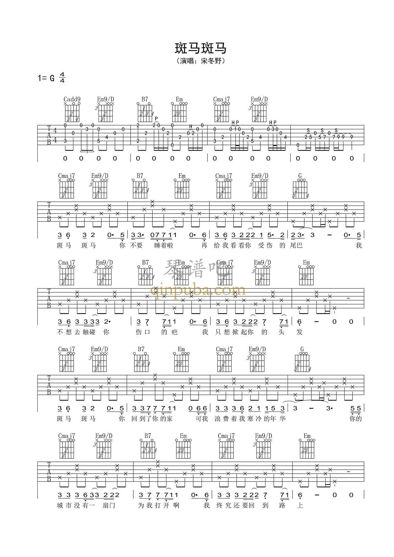 斑马-吉他谱简谱