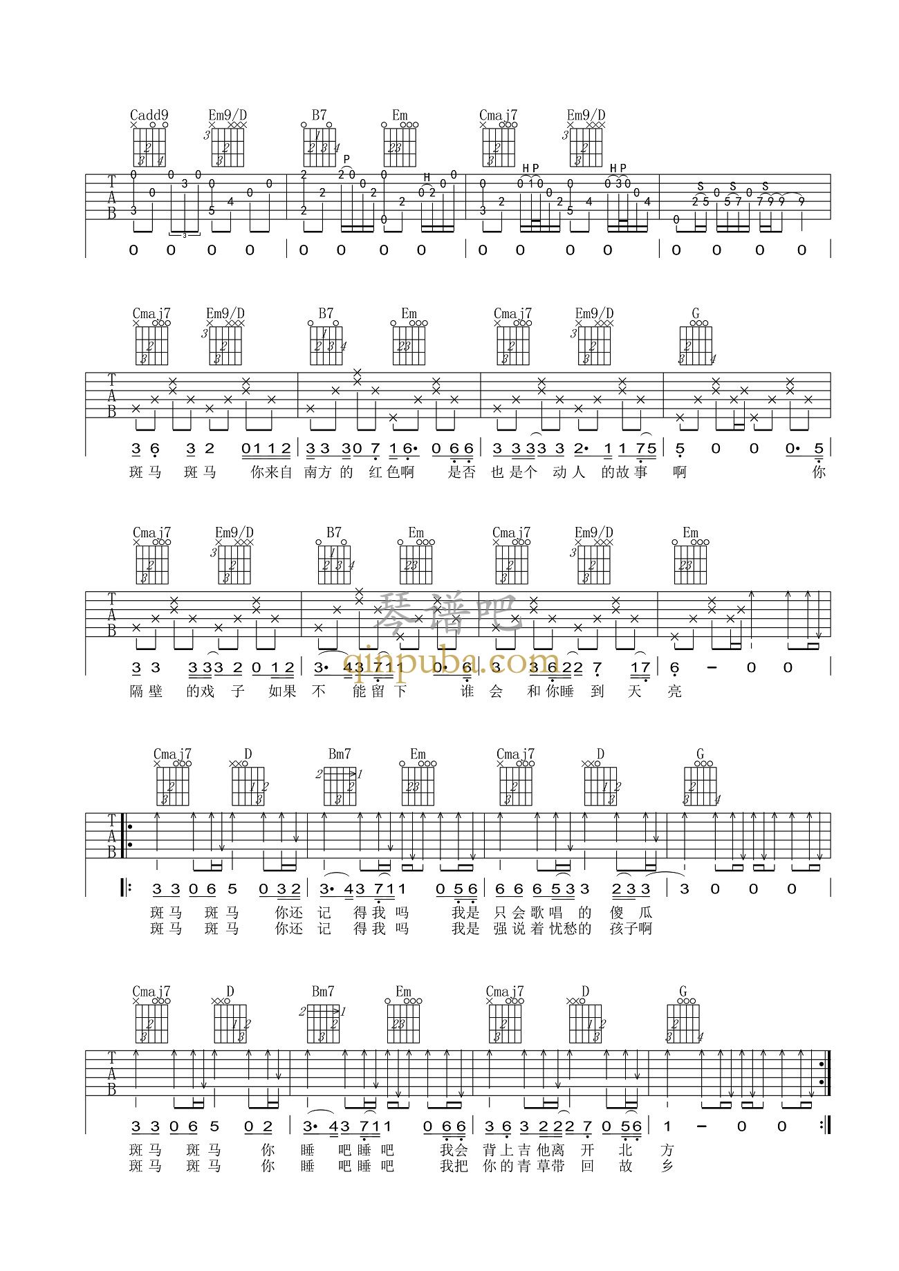 斑马-吉他谱简谱