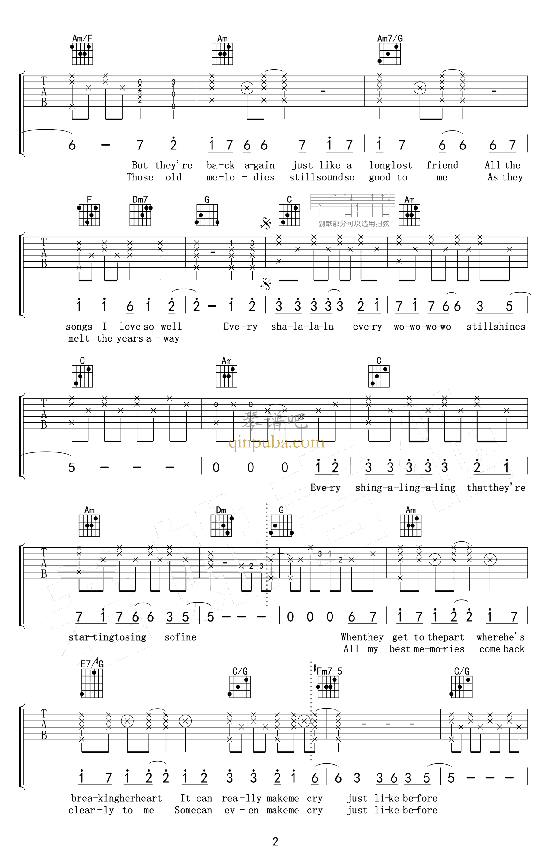 昨日重现-吉他谱简谱