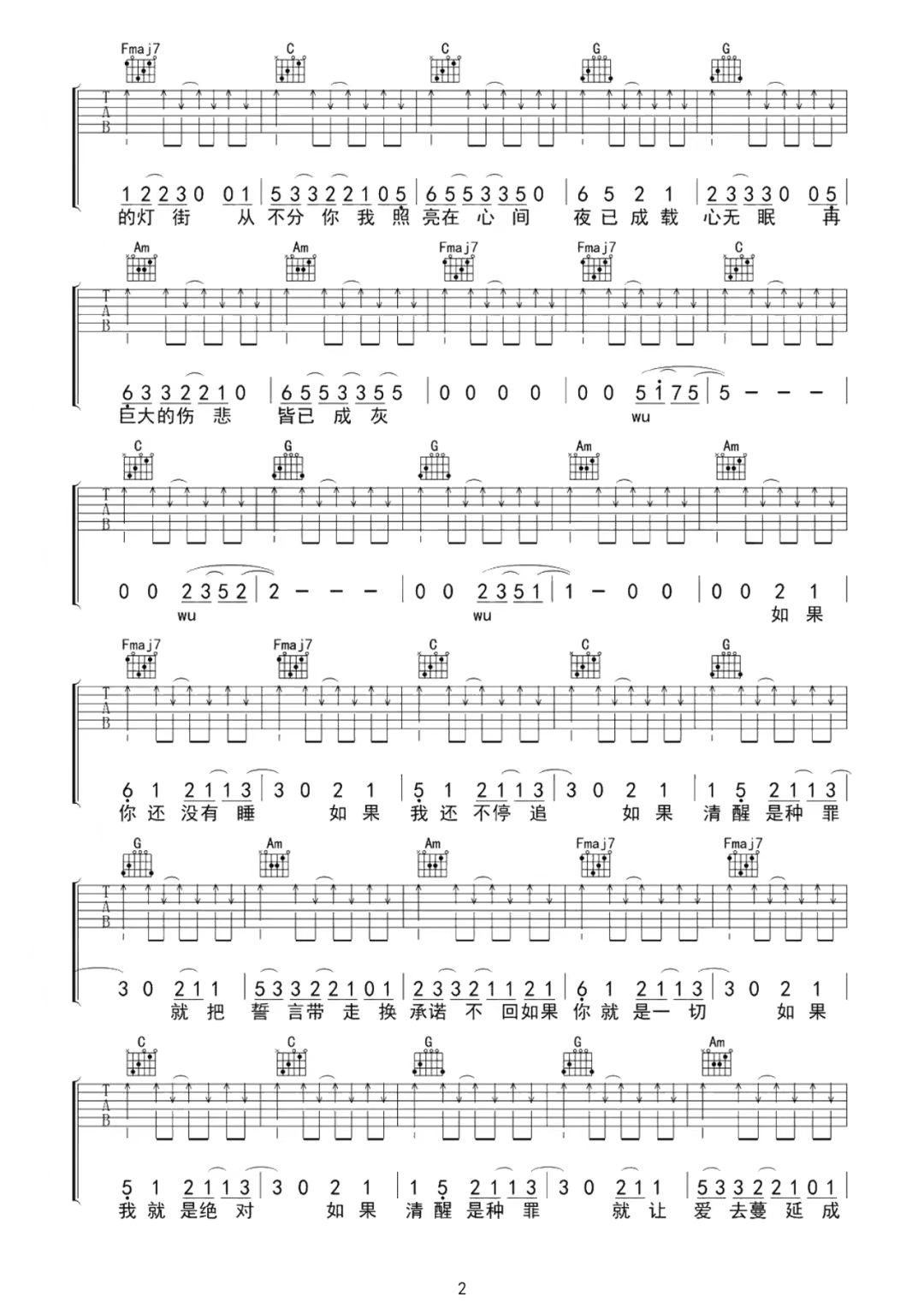 告五人《带我去找夜生活》吉他谱-C调简谱