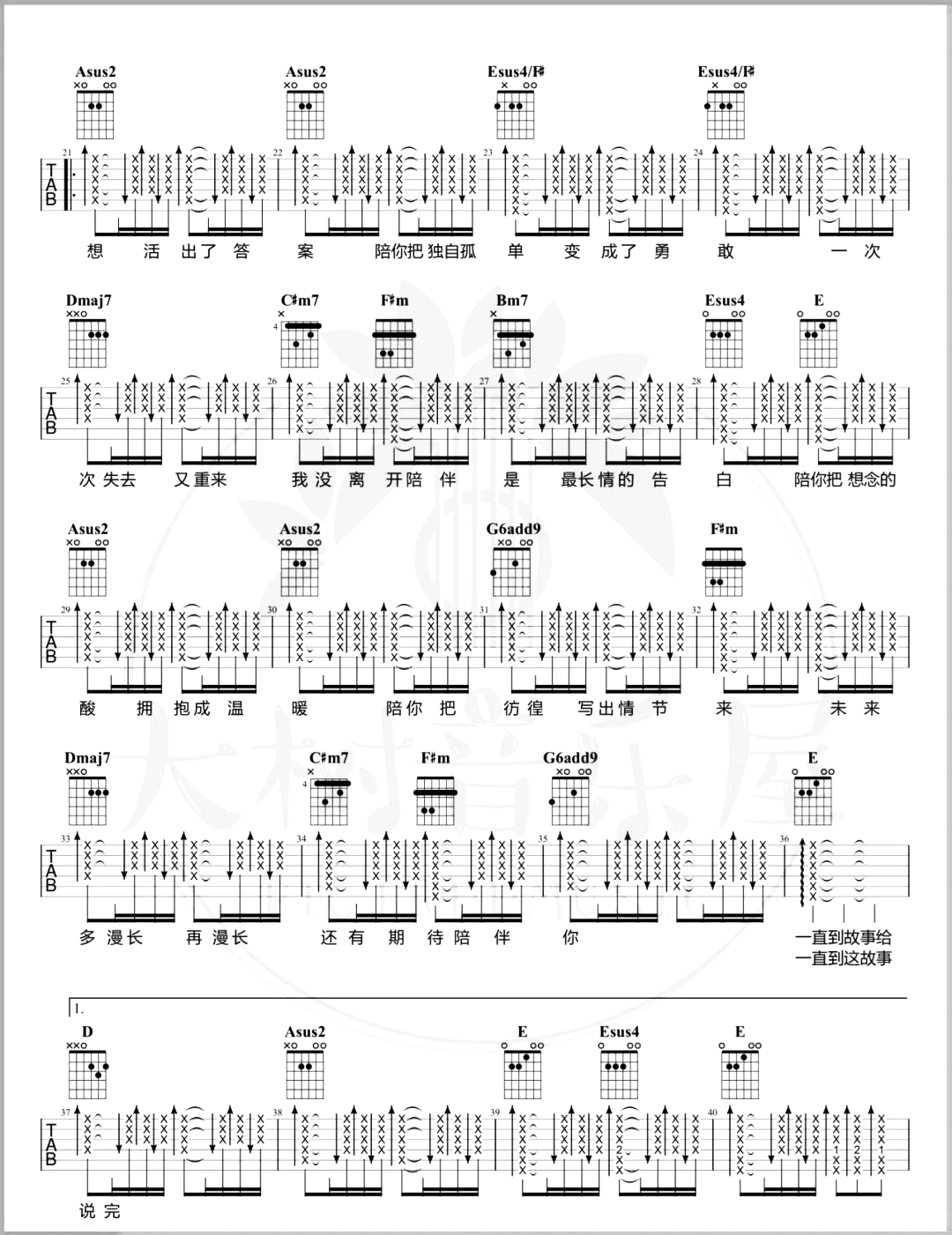 陈奕迅《陪你度过漫长岁月》吉他谱-A调原版吉他演示教学简谱