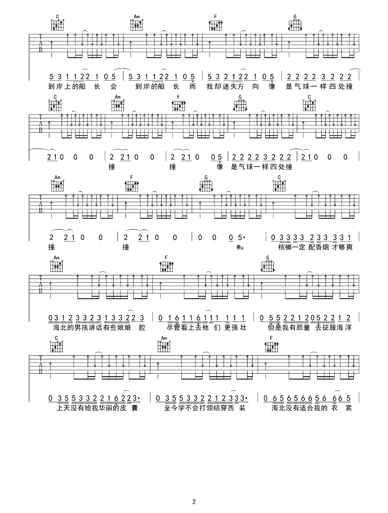 船长吉他谱-赵雷-C调原版吉他谱-附演示教学简谱