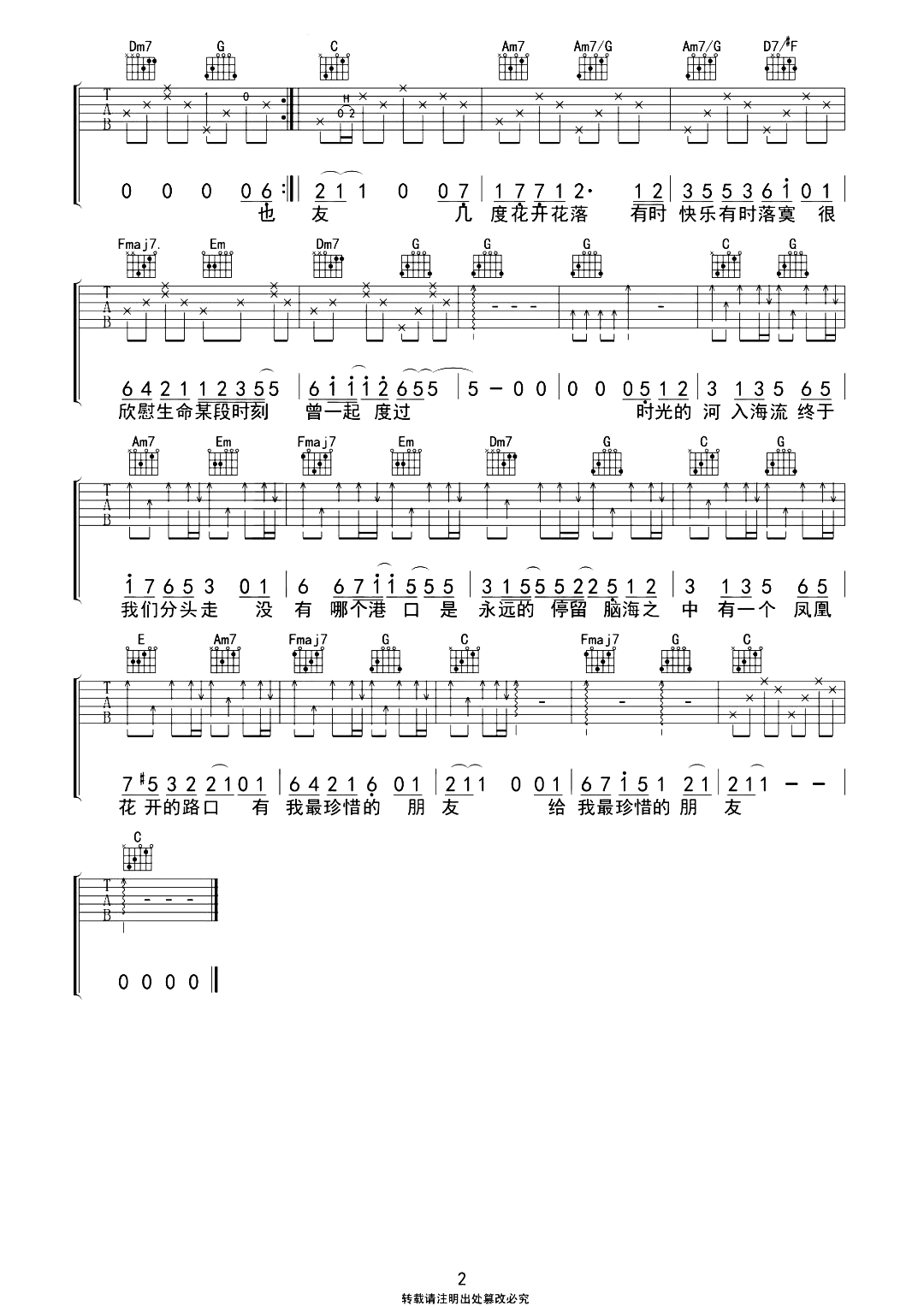 凤凰花开的路口吉他谱-房东的猫/孟慧圆-C调原版弹唱演示简谱