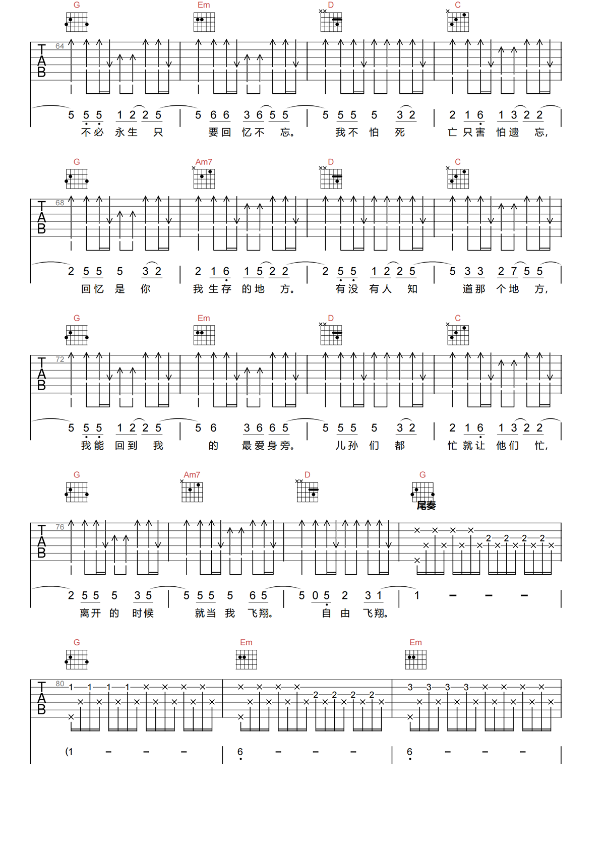 五月天《转眼》吉他谱-《转眼》G调原版吉他谱简谱