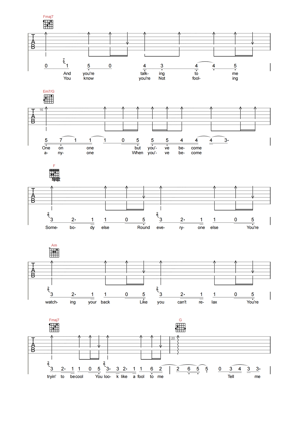 Avril《complicated》吉他谱-C调原版弹唱谱简谱
