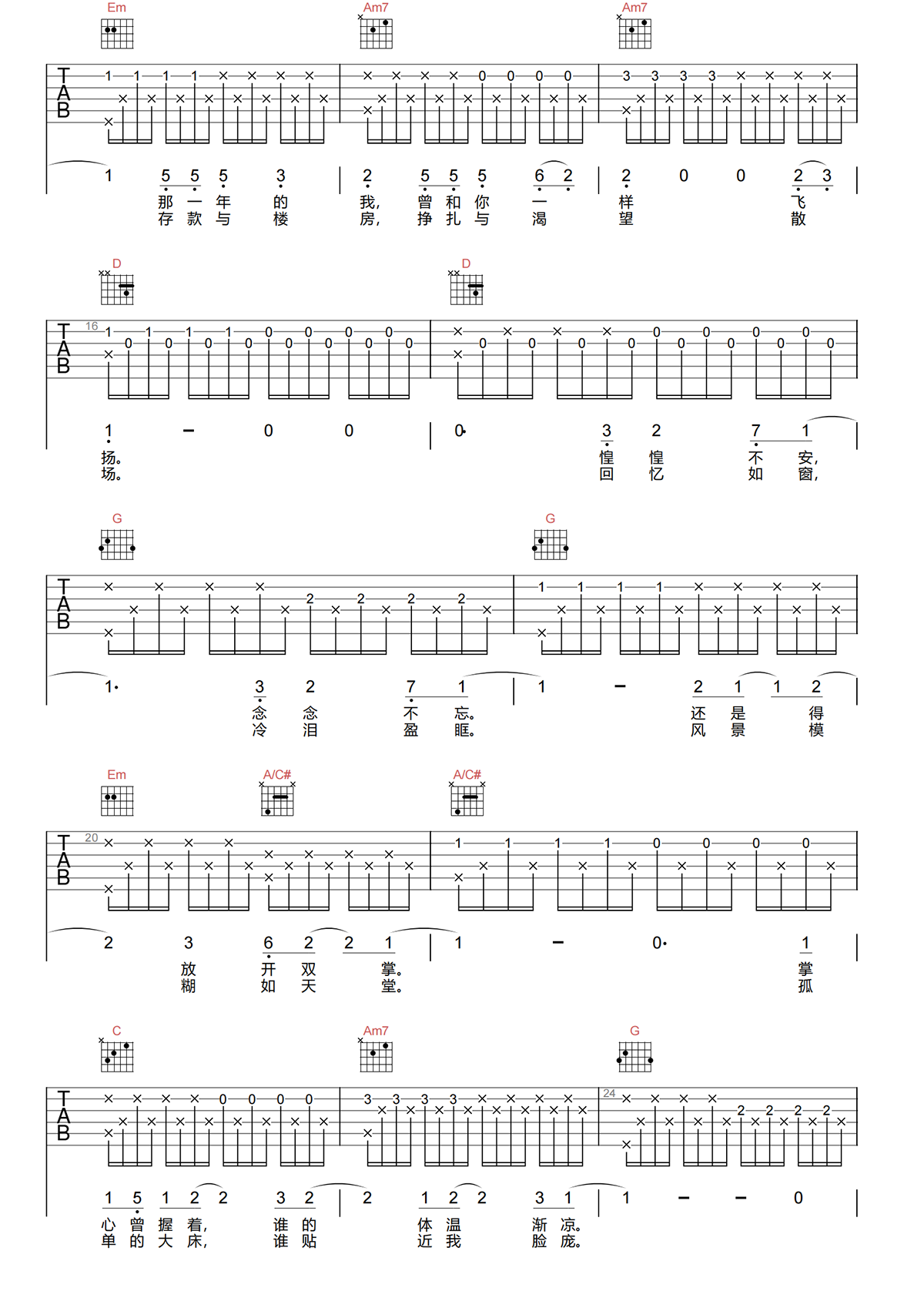 五月天《转眼》吉他谱-《转眼》G调原版吉他谱简谱