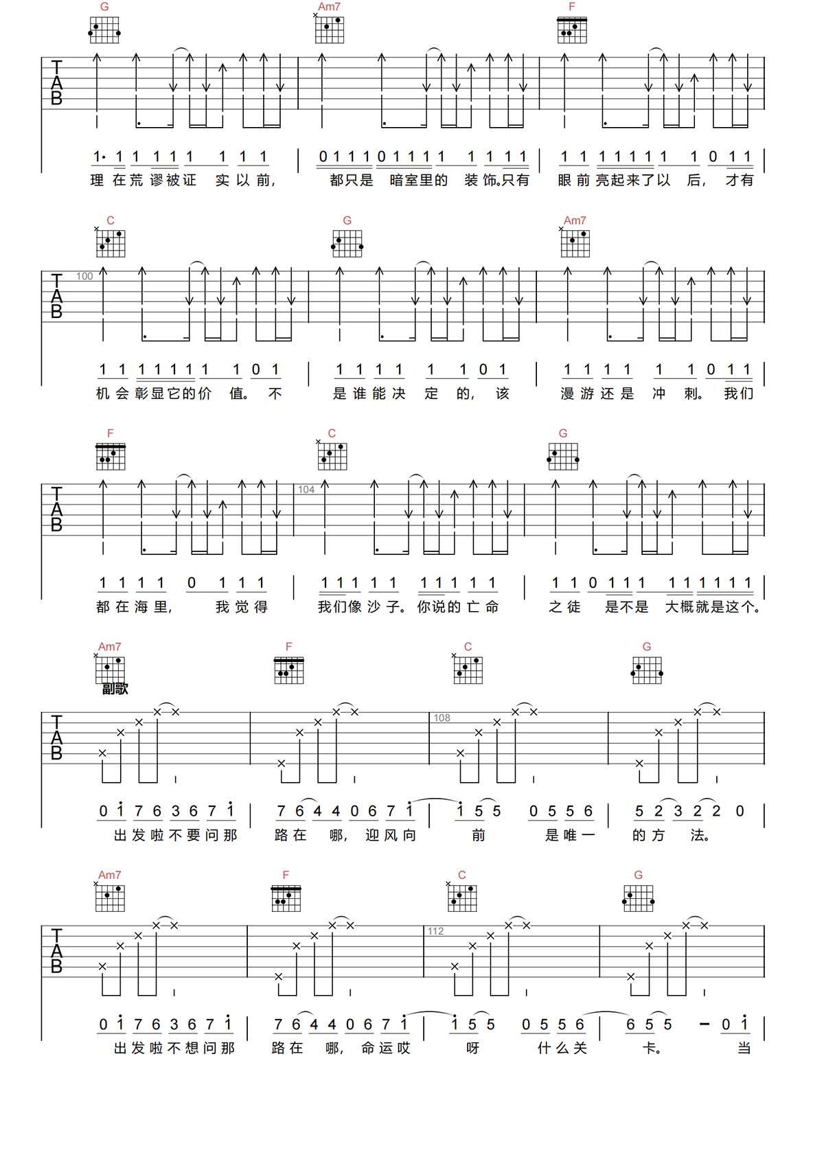 亡命之徒吉他谱-纵贯线-亡命之徒C调原版吉他谱简谱