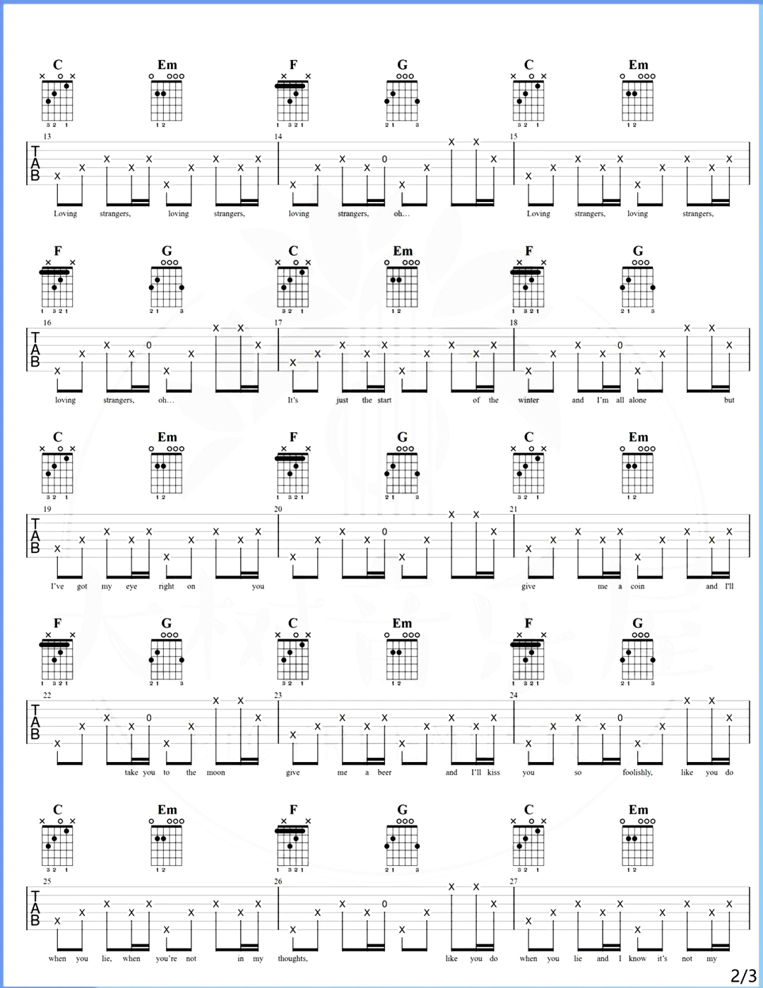 Loving Strangers吉他谱-Russian Red-C调原版-附演示教学简谱