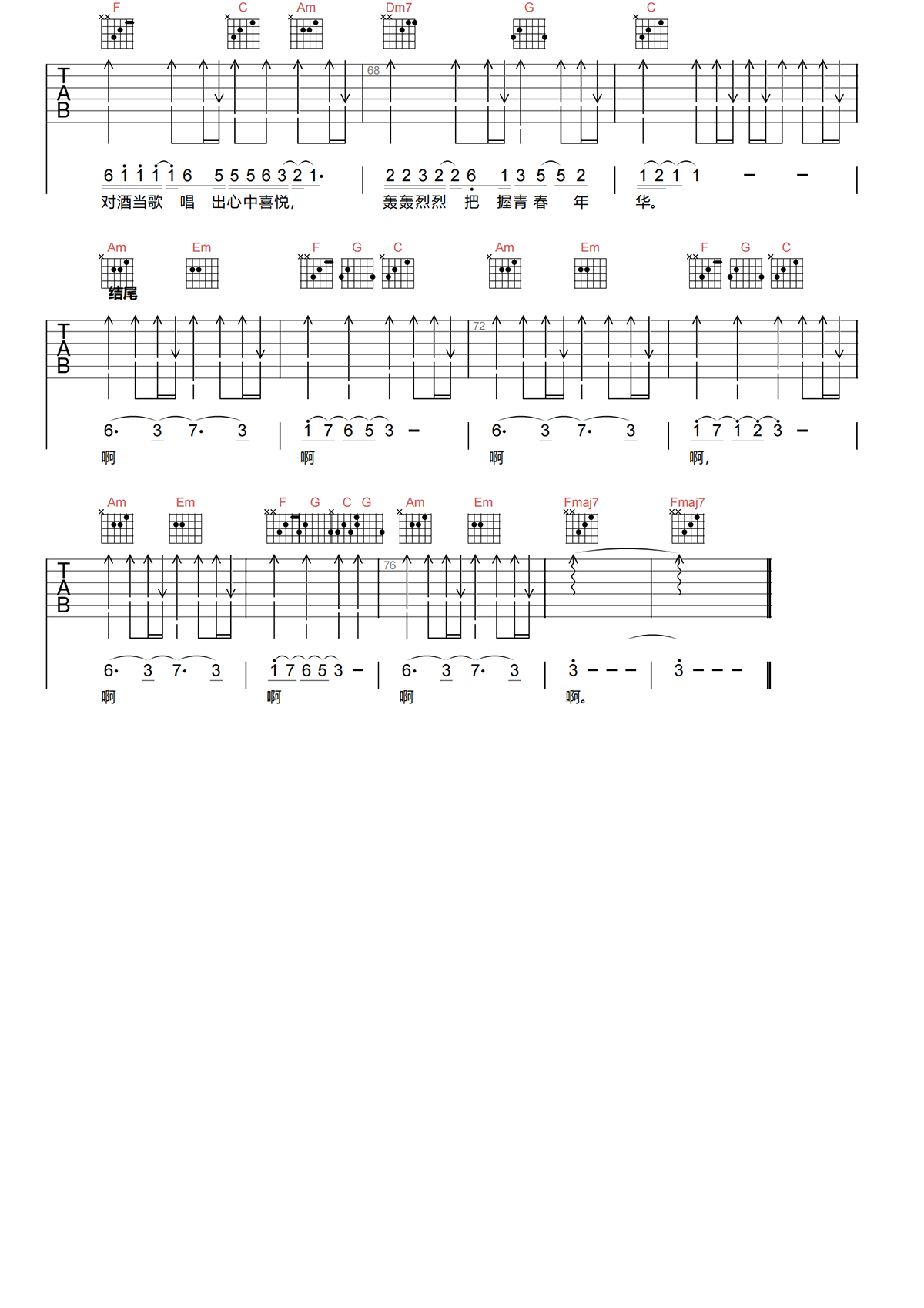 动力火车《当》吉他谱-《当》C调简单原版吉他谱简谱