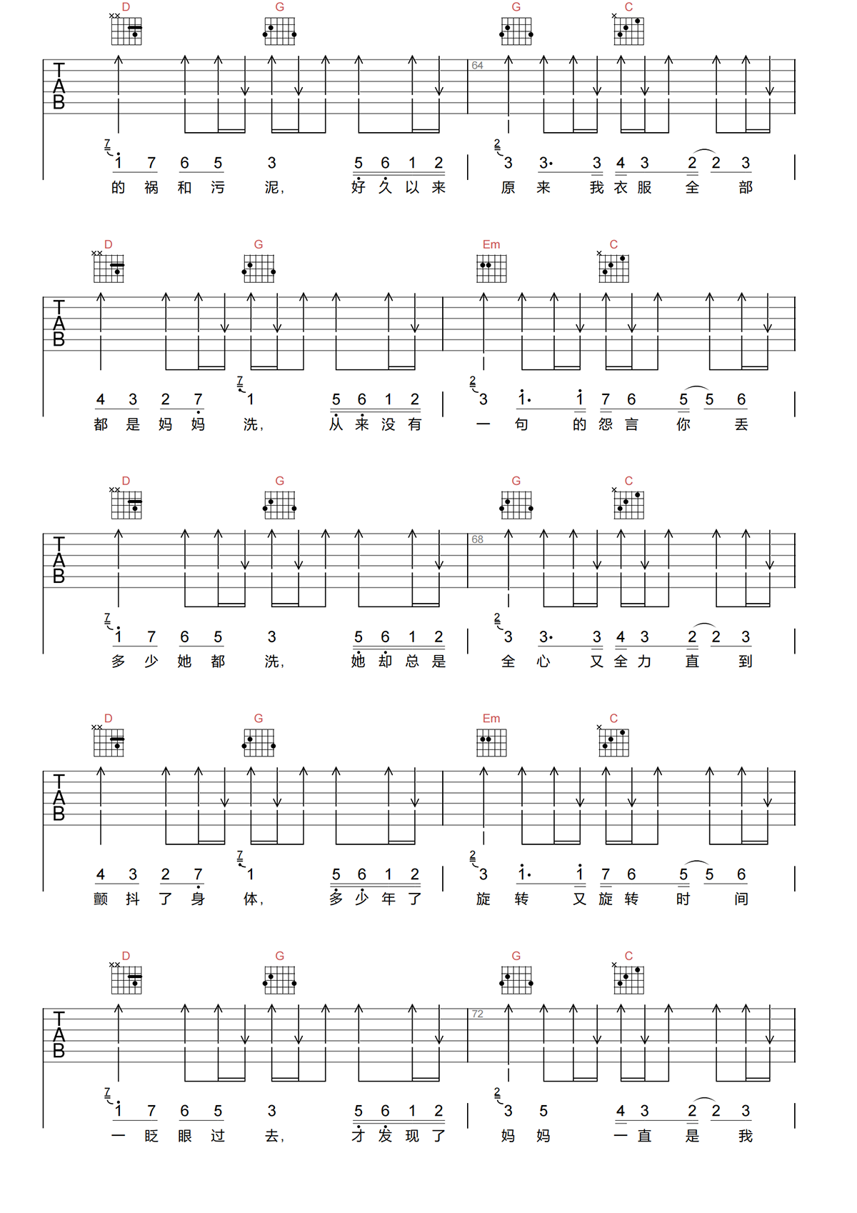 洗衣机吉他谱-五月天《洗衣机》G调吉他谱-原版弹唱谱简谱