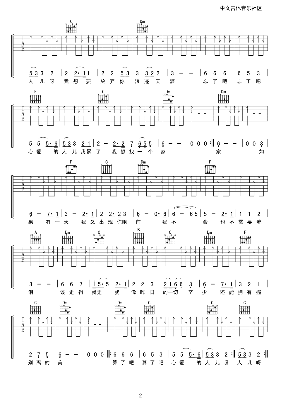 伍佰《算了吧》吉他谱-《算了吧》F调扫弦弹唱谱 伍佰《算了吧》吉他谱-《算了吧》F调扫弦弹唱谱