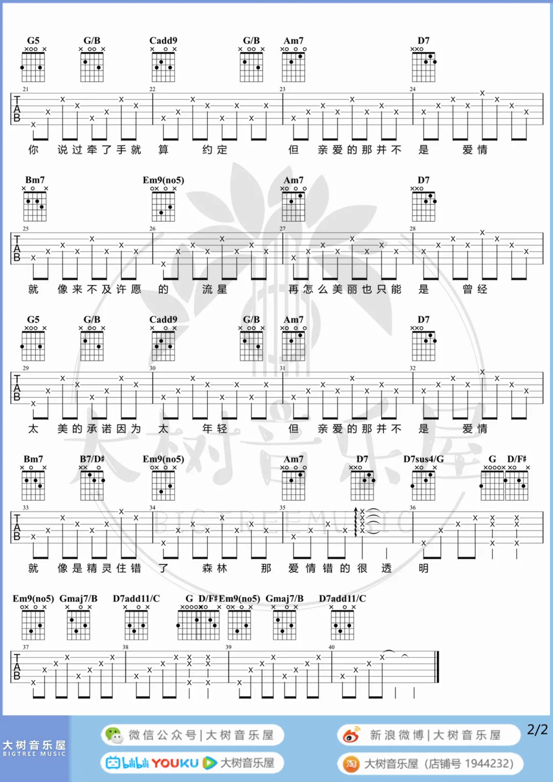 亲爱的那不是爱情吉他谱-张韶涵-G调原版弹唱谱-附教学视频简谱