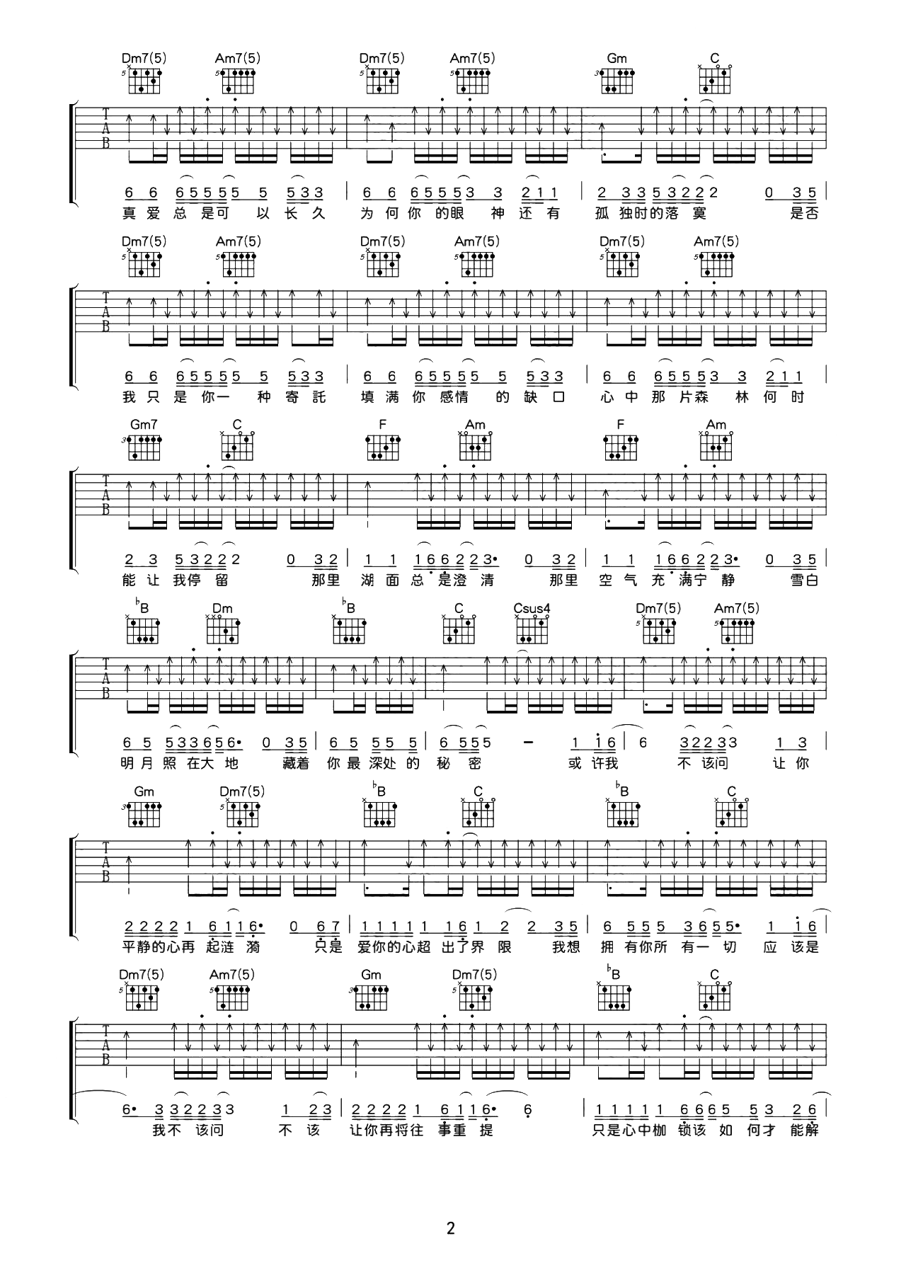 挪威的森林吉他谱-伍佰-C调超原版-带SOLO-附演示教学简谱
